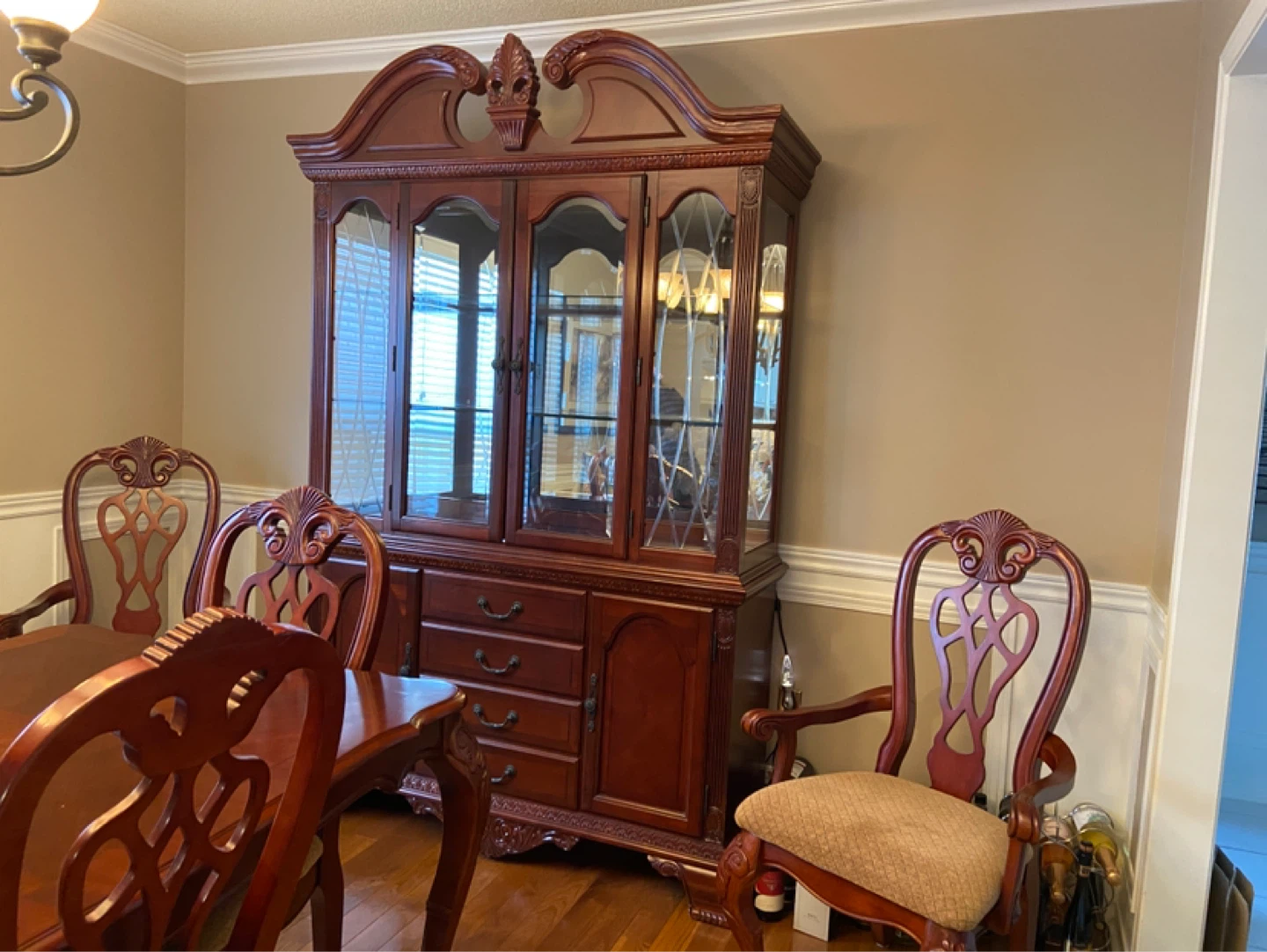 Dining Room Set with Table, 6 Chairs, and China Cabinet - photo 2