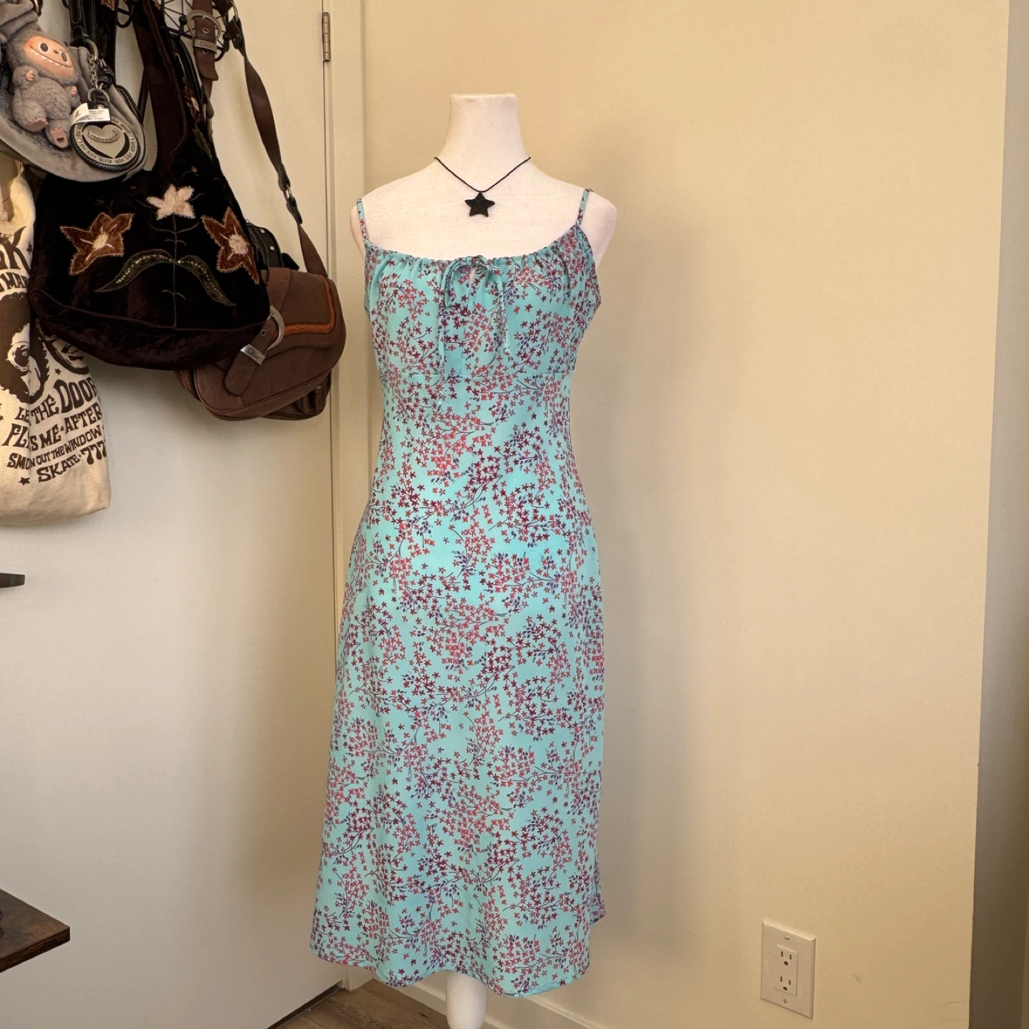 Dynamite Y2K blue floral slip dress fits S/M