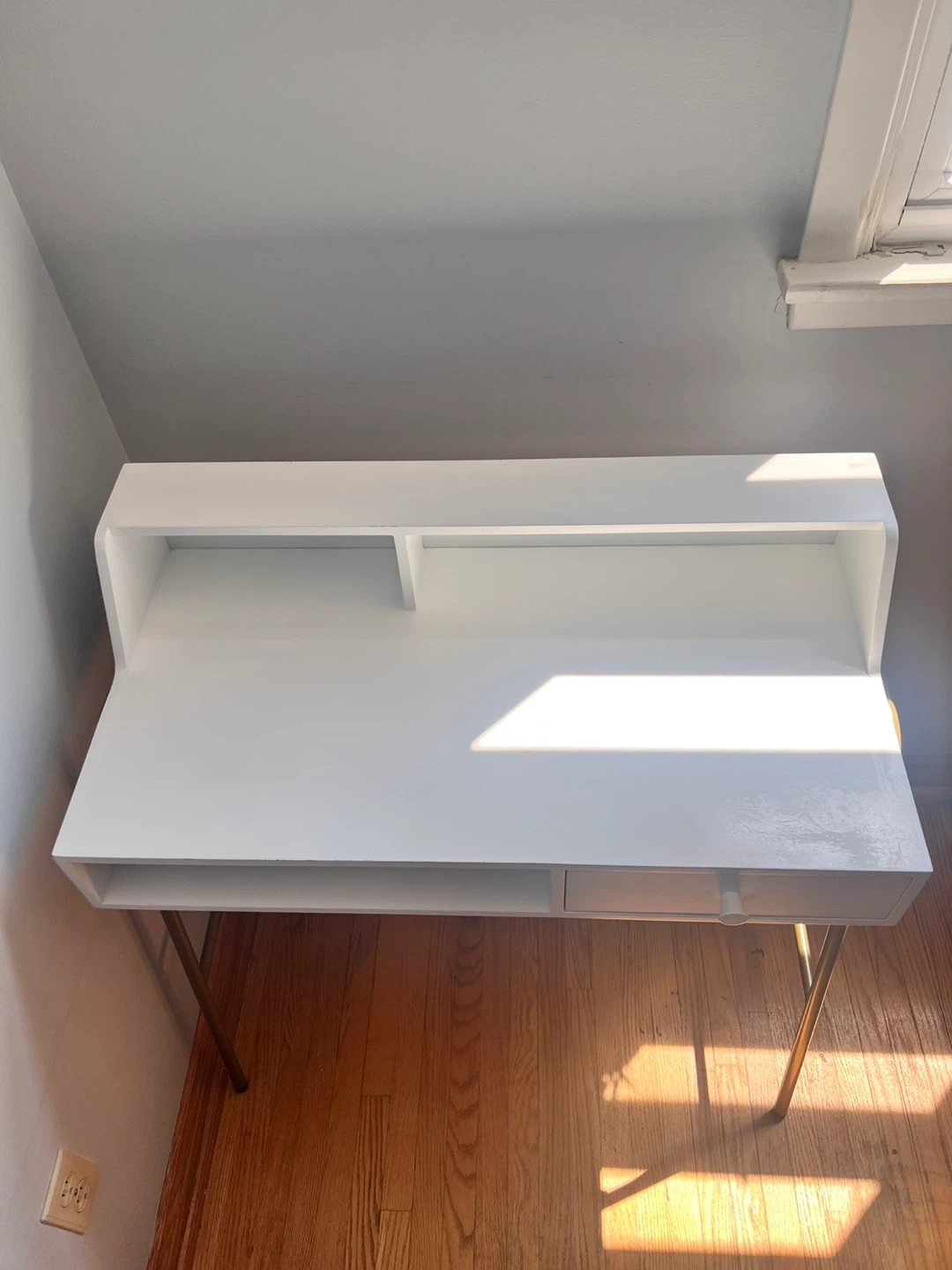 White Desk with Drawer and Shelf - photo 2