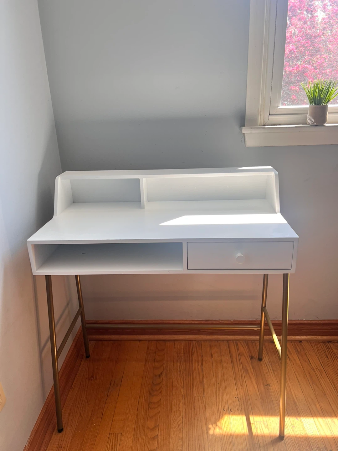 White Desk with Drawer and Shelf