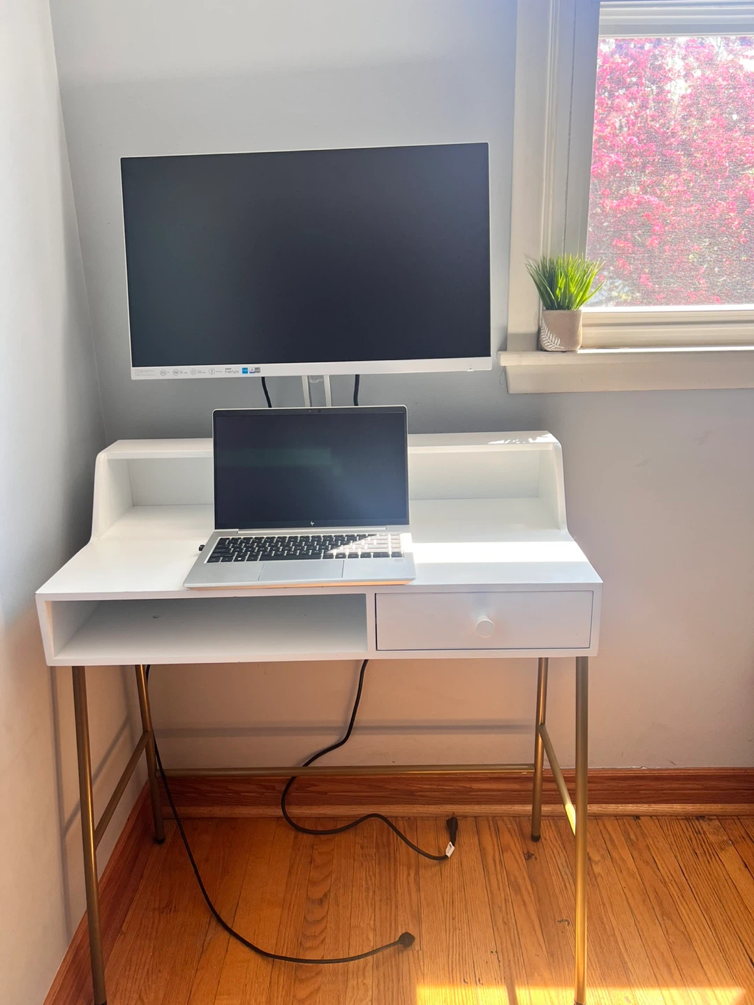 White Desk with Drawer and Shelf - photo 5