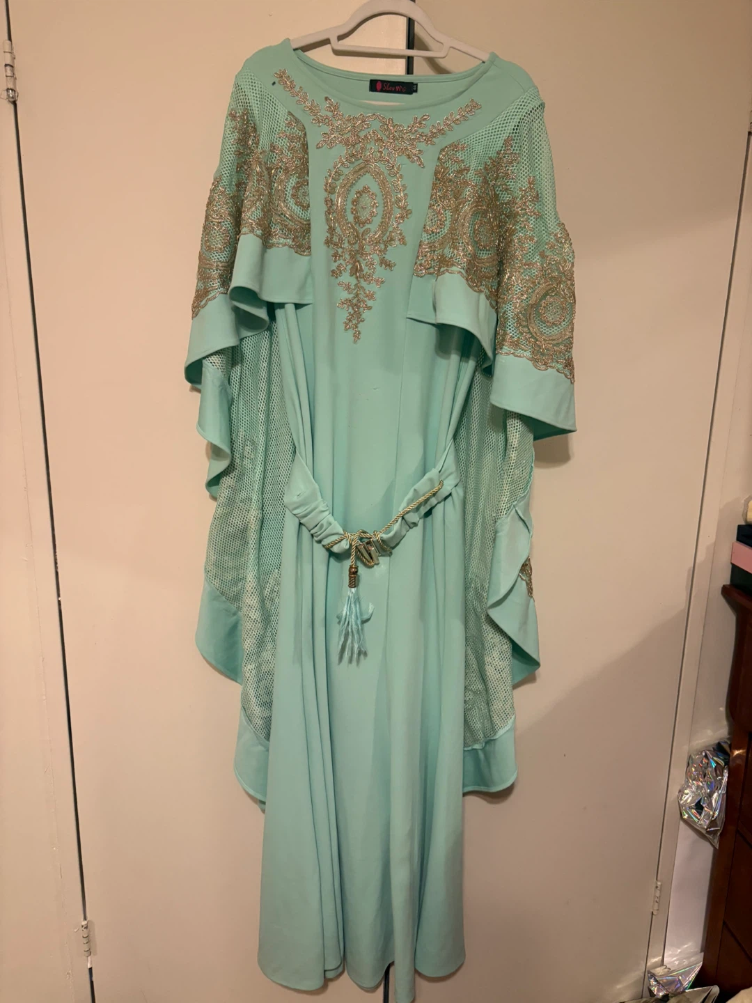 Show Ma Kaftan Dress - Mint Green with Gold Embroidery - photo 2