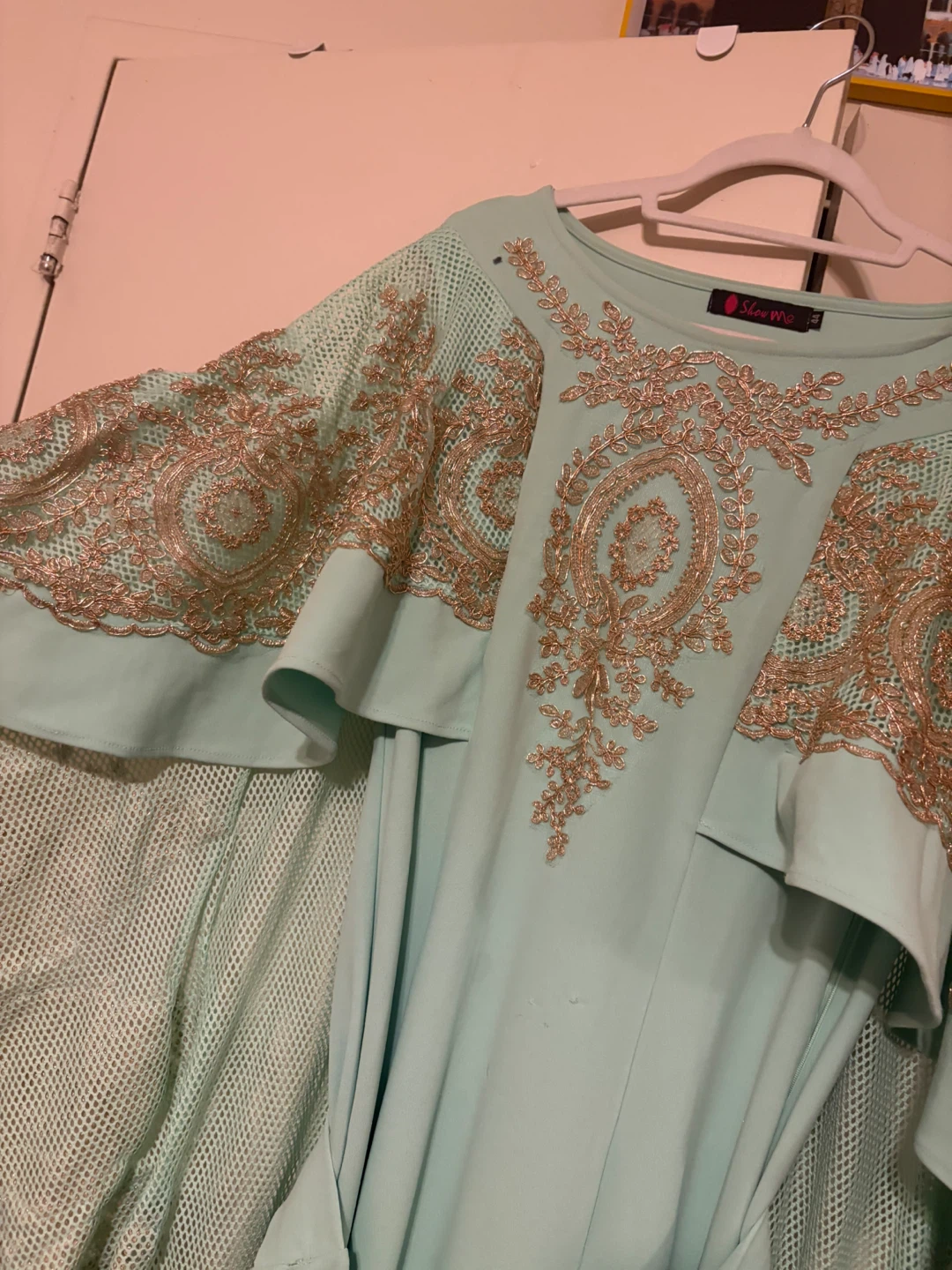 Show Ma Kaftan Dress - Mint Green with Gold Embroidery - photo 3