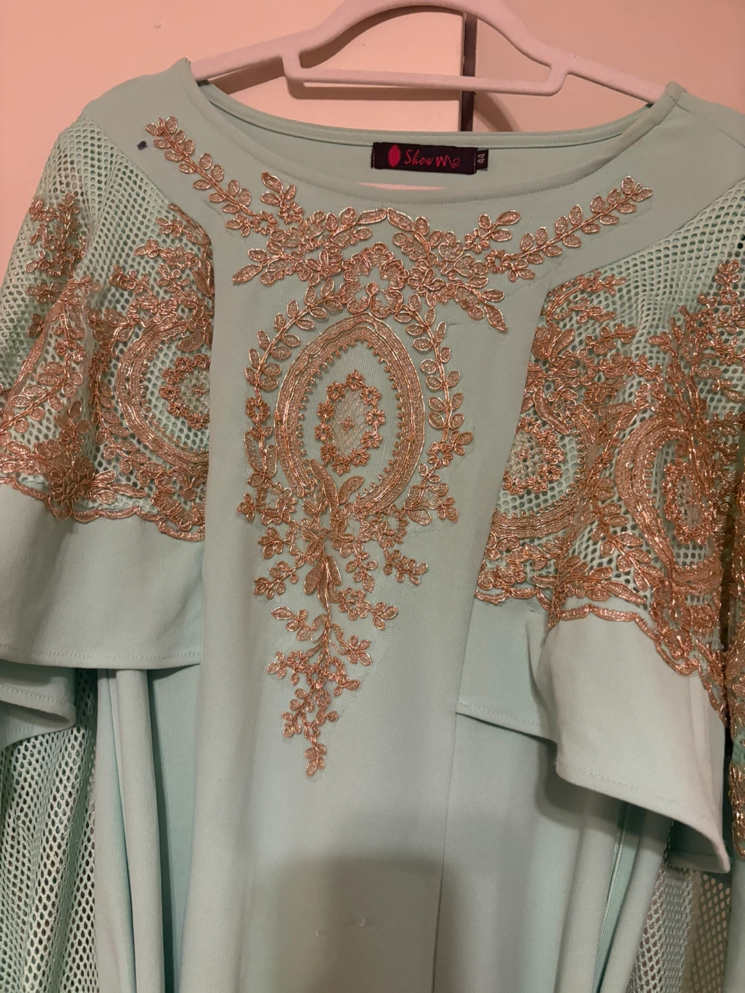 Show Ma Kaftan Dress - Mint Green with Gold Embroidery - photo 4