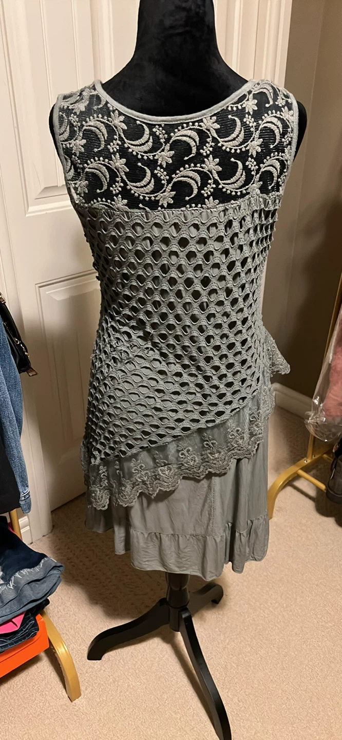 Women's Green Crochet Overlay Dress - photo 4