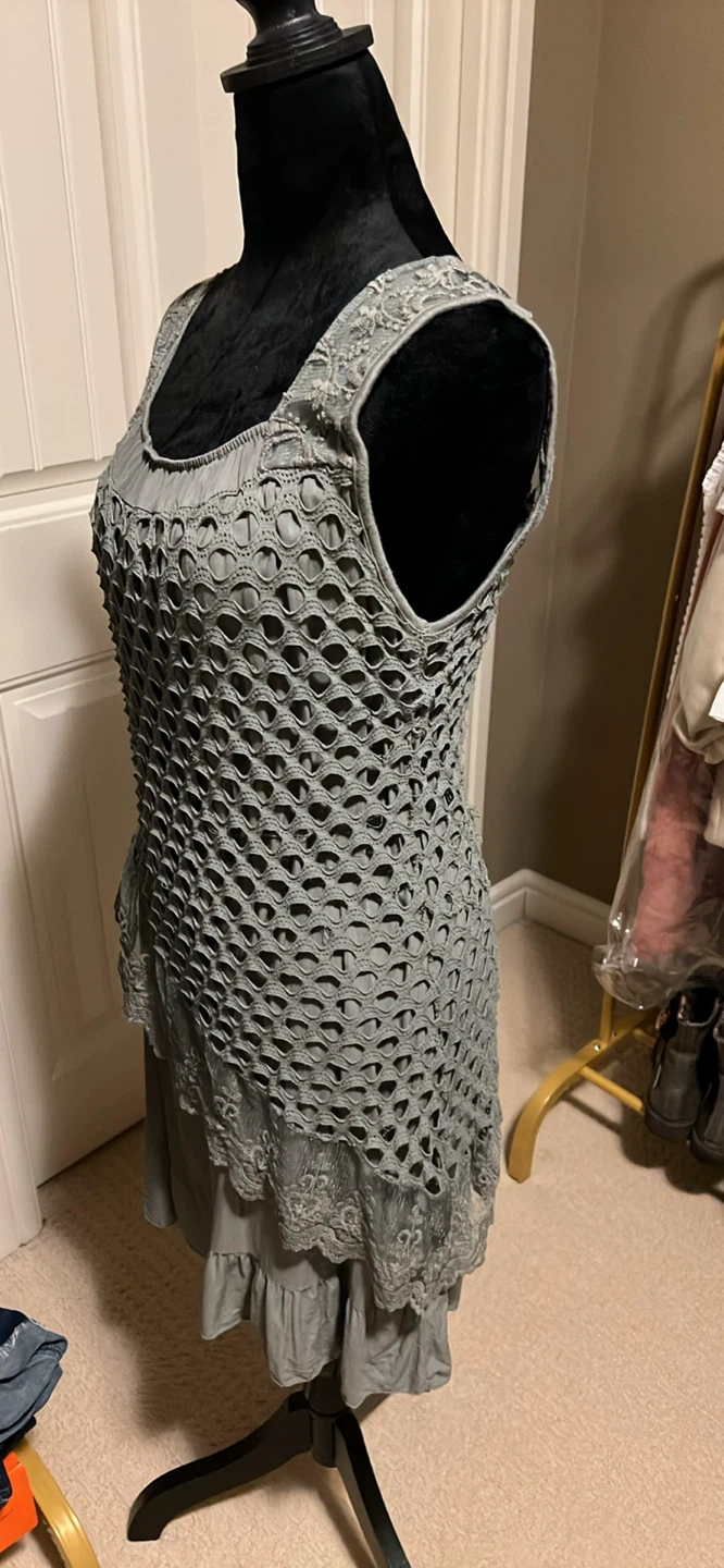 Women's Green Crochet Overlay Dress - photo 5