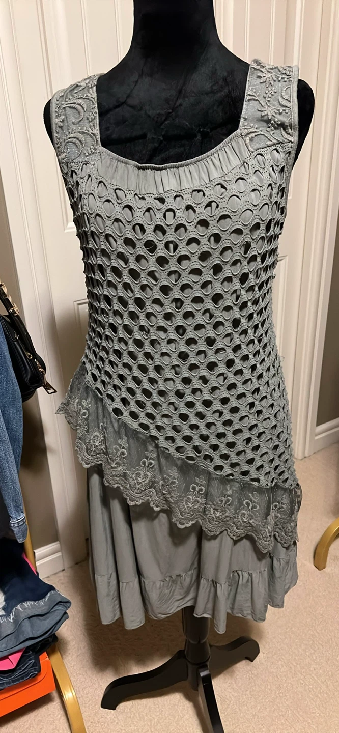 Women's Green Crochet Overlay Dress - photo 2
