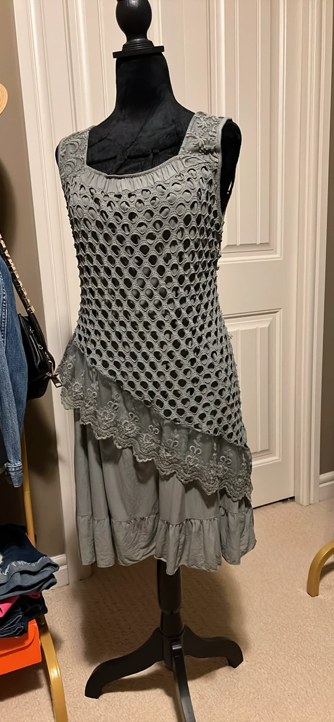 Women's Green Crochet Overlay Dress