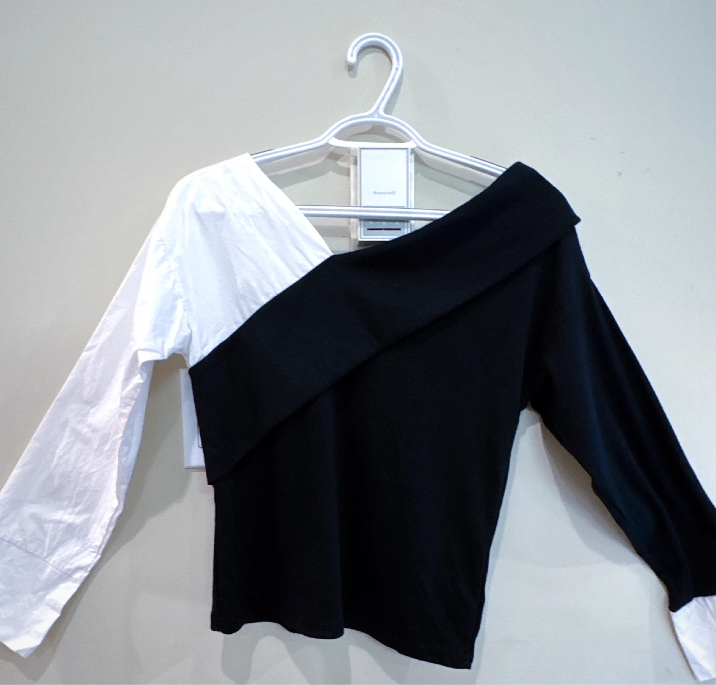 Women's Black and White Two-Tone Off-the-Shoulder Top