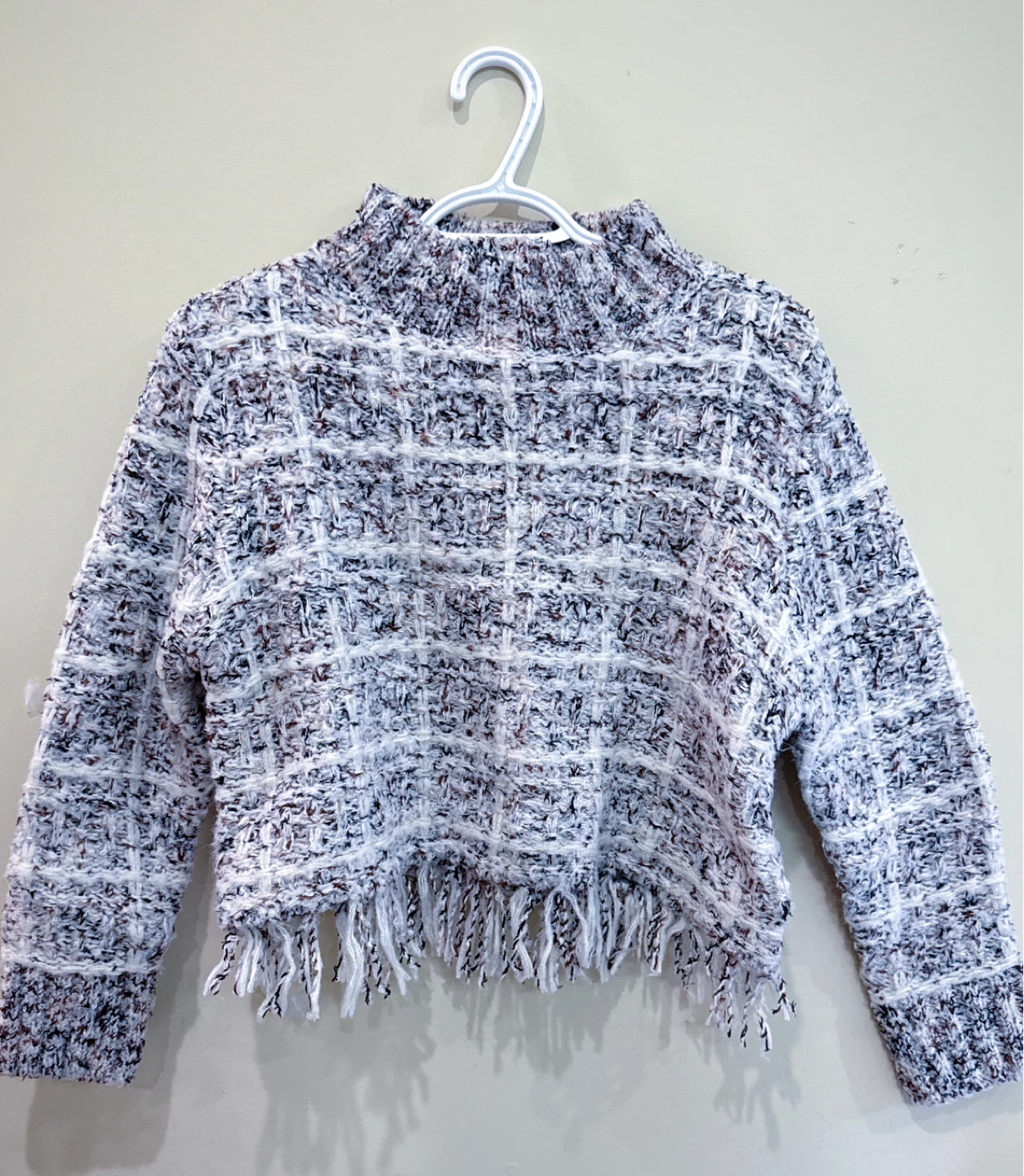 BLACKBERRY Tweed Cropped Sweater with Fringe