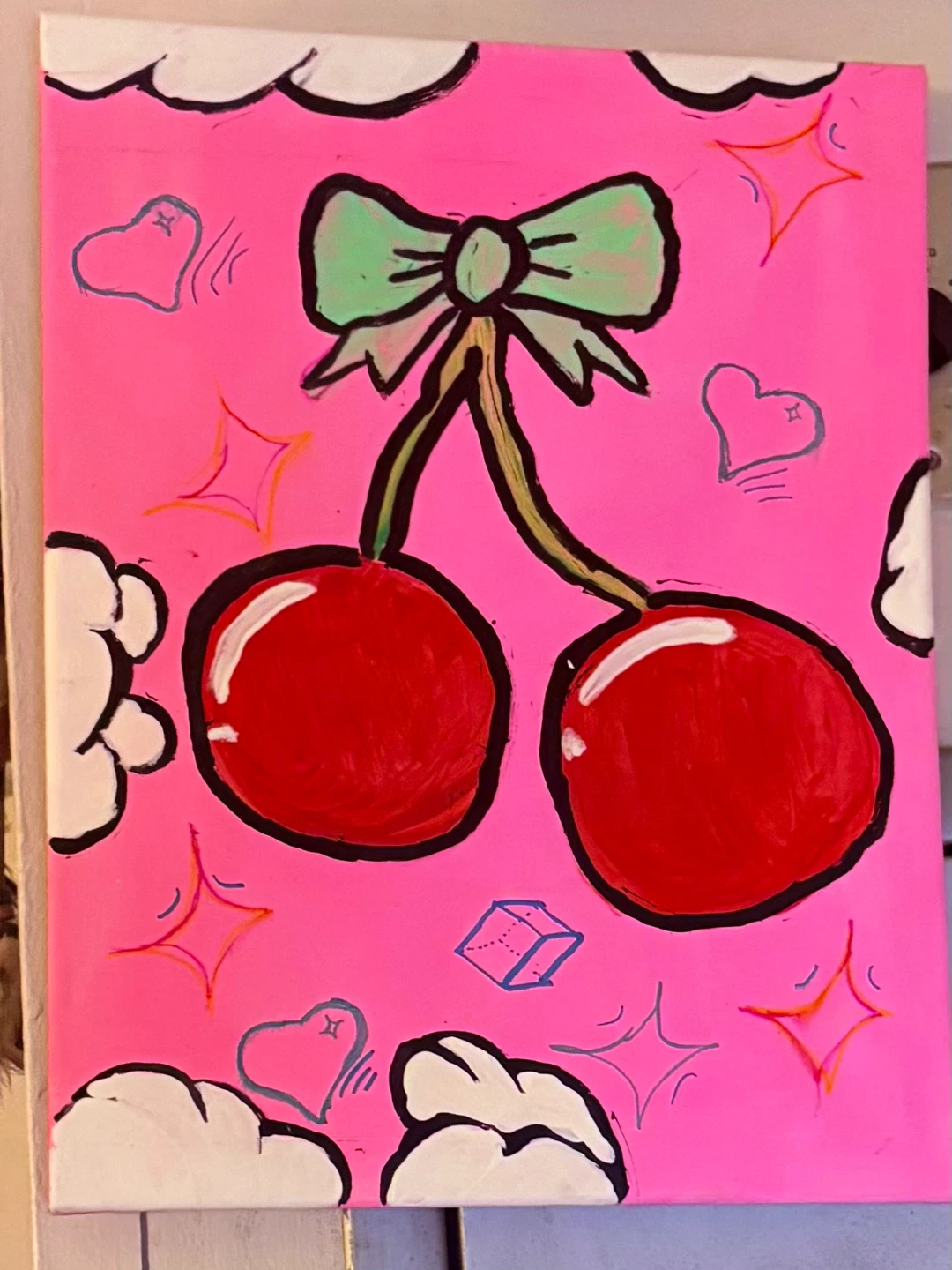 Handmade Cherry Bow Painting
