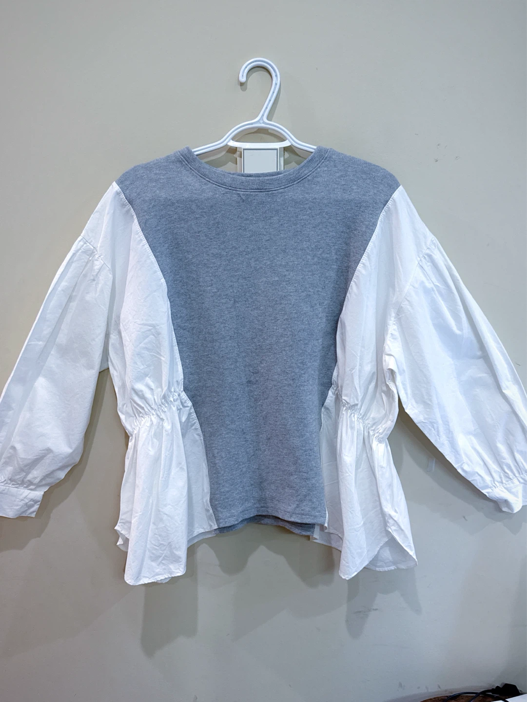 Grey and White Long Sleeve Top
