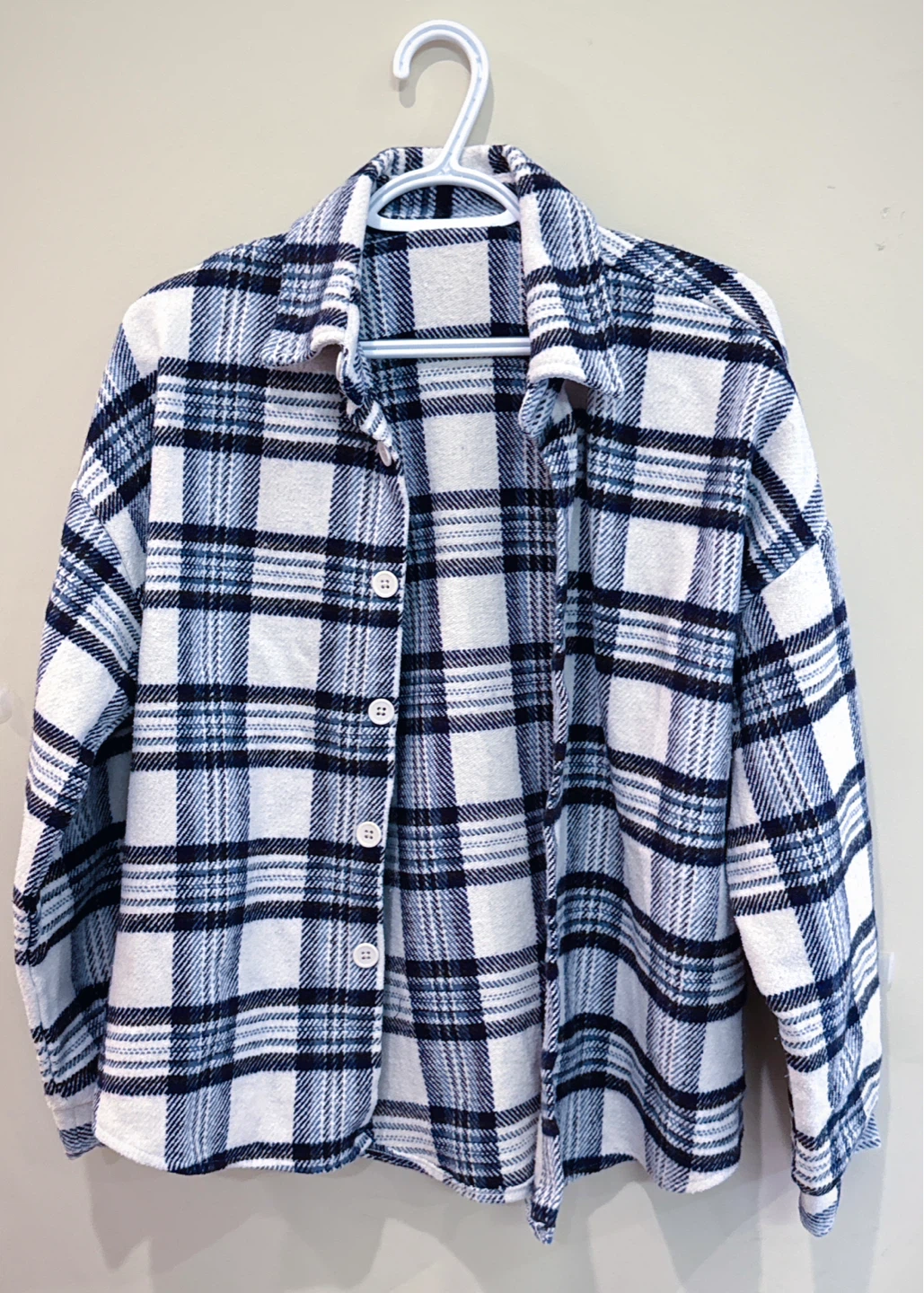 Blue and White Plaid Flannel Shirt