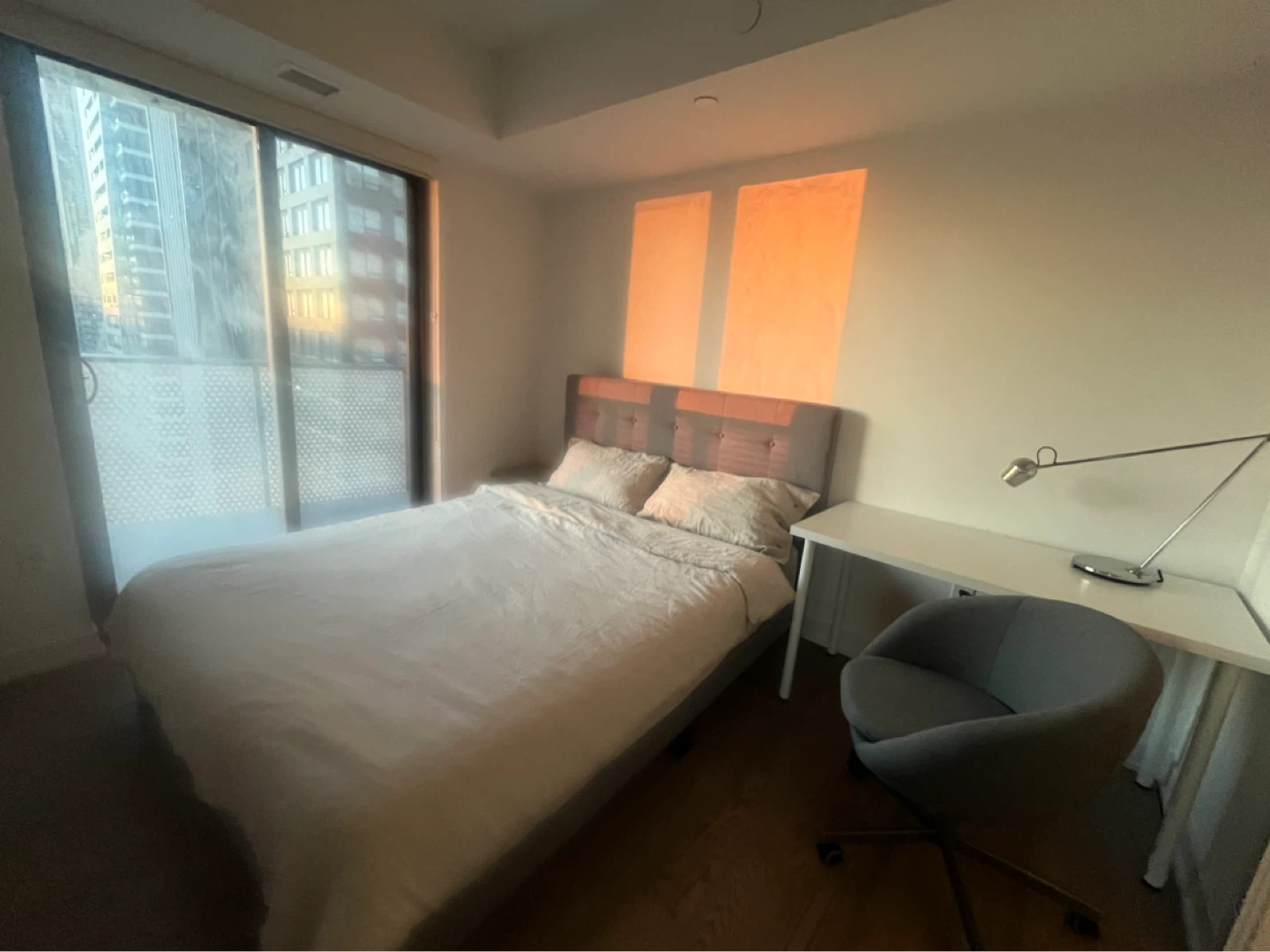 Structube Queen Bed and mattress with Grey Headboard