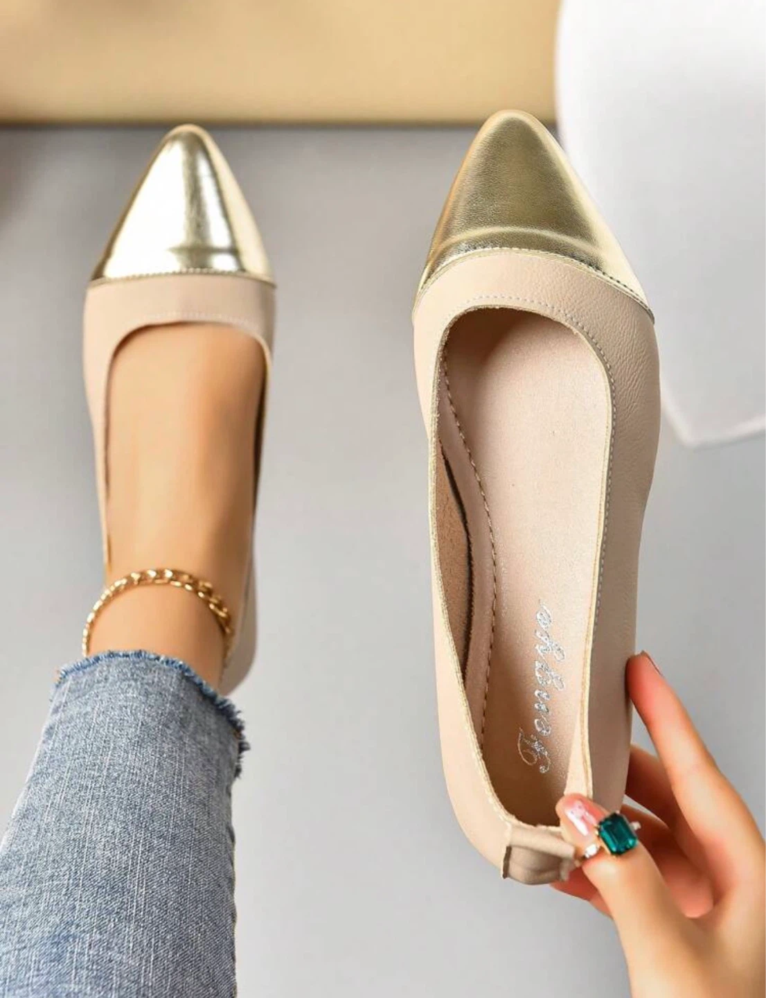 Women's Gold Toe Cap Ballet Flats (Size US 7.5)