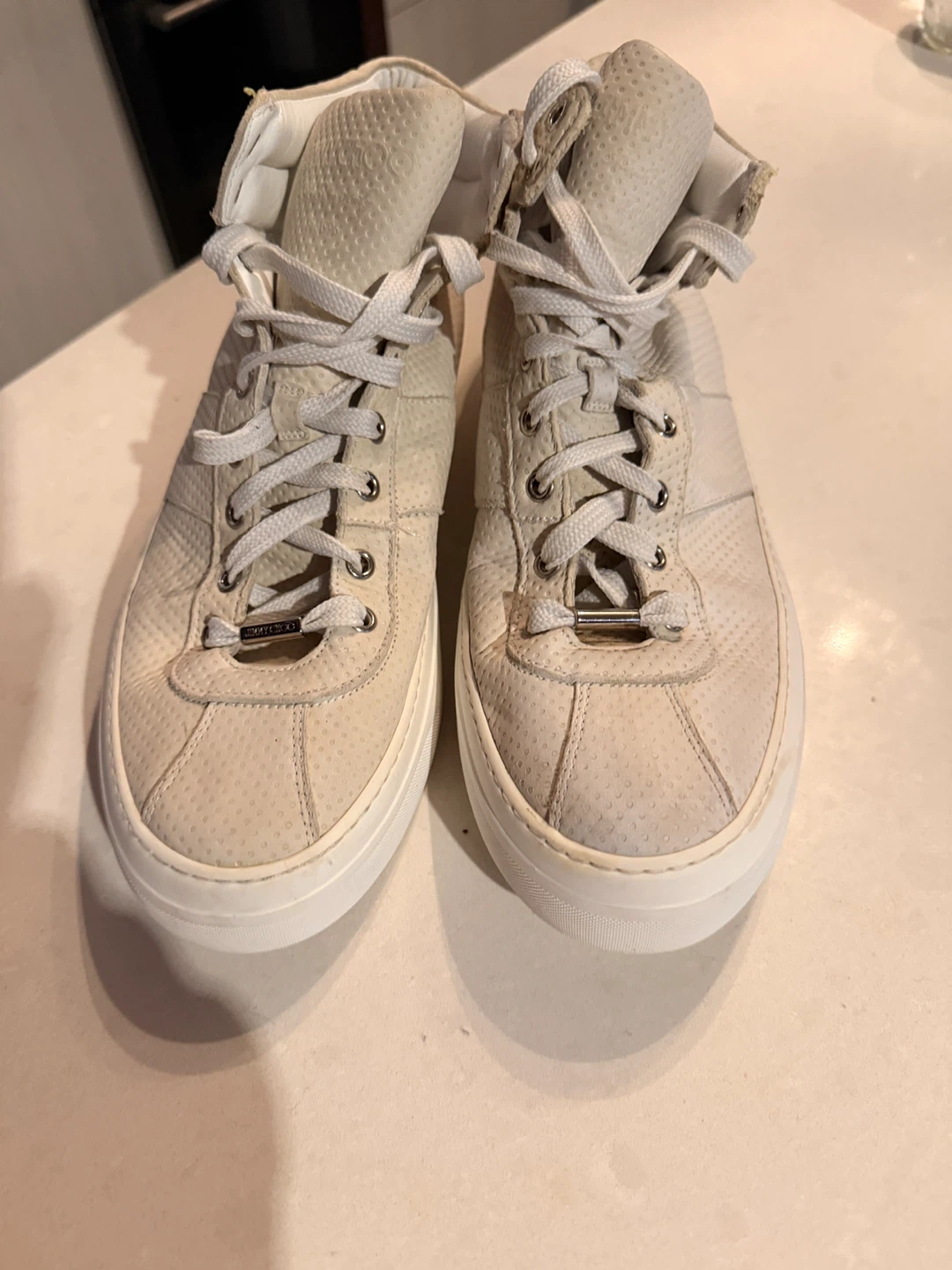 Jimmy Choo White Leather High-Top Sneakers
