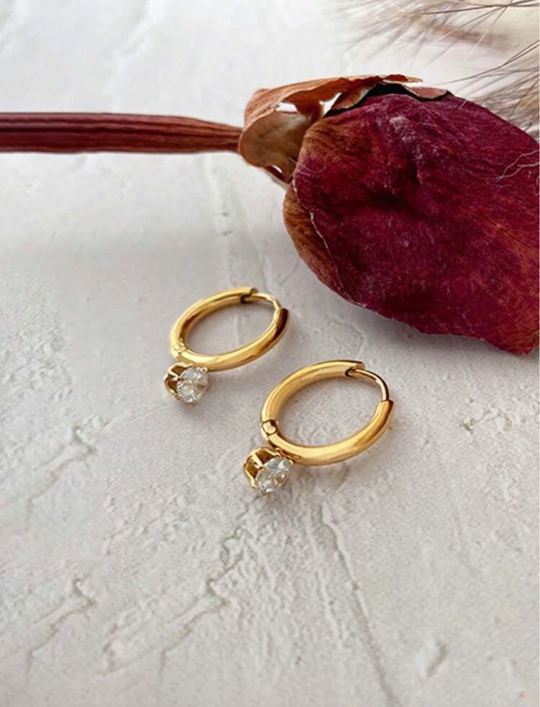 Gold Necklace and Hoop Earrings Set with Clear Gems - photo 2