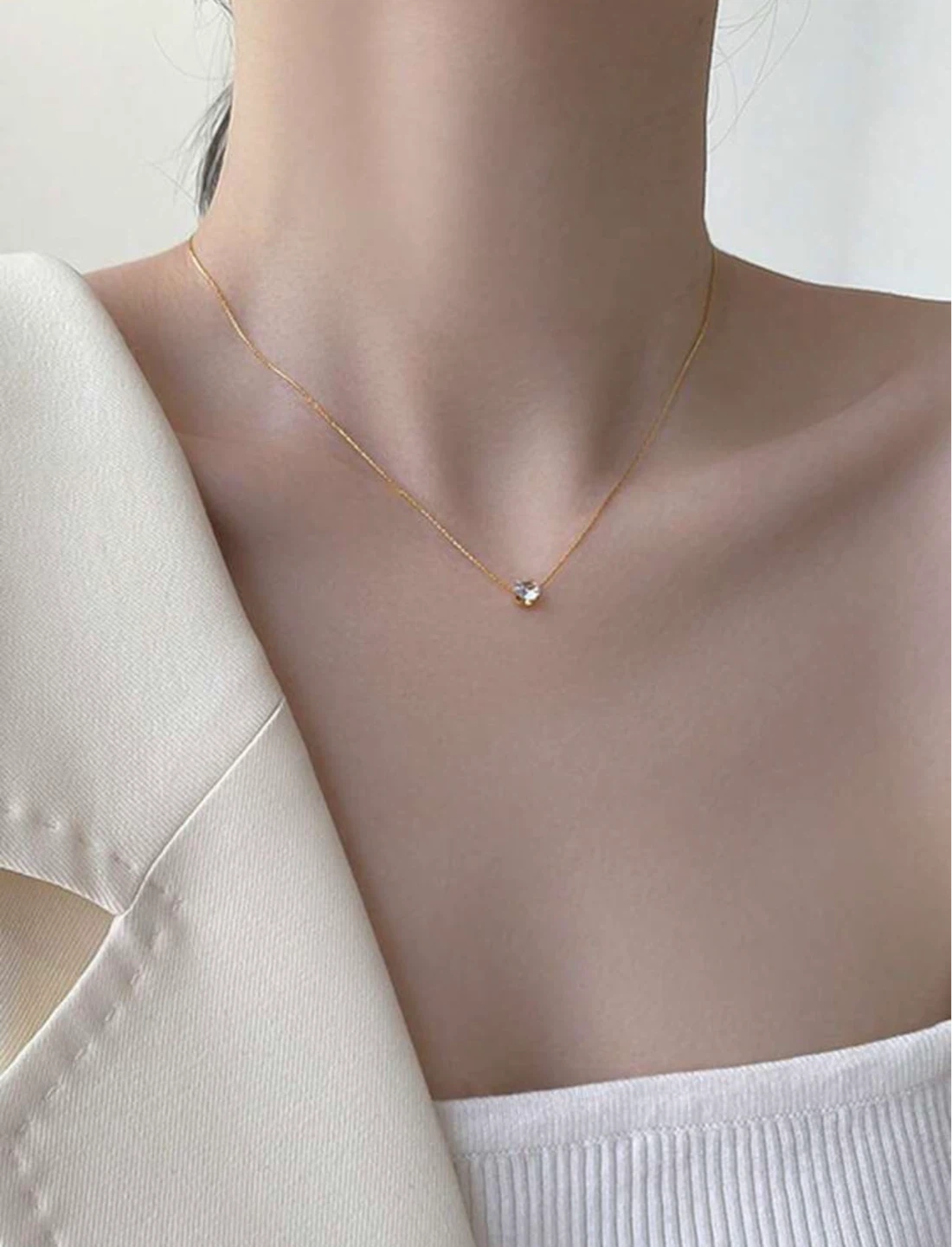 Gold Necklace and Hoop Earrings Set with Clear Gems - photo 3