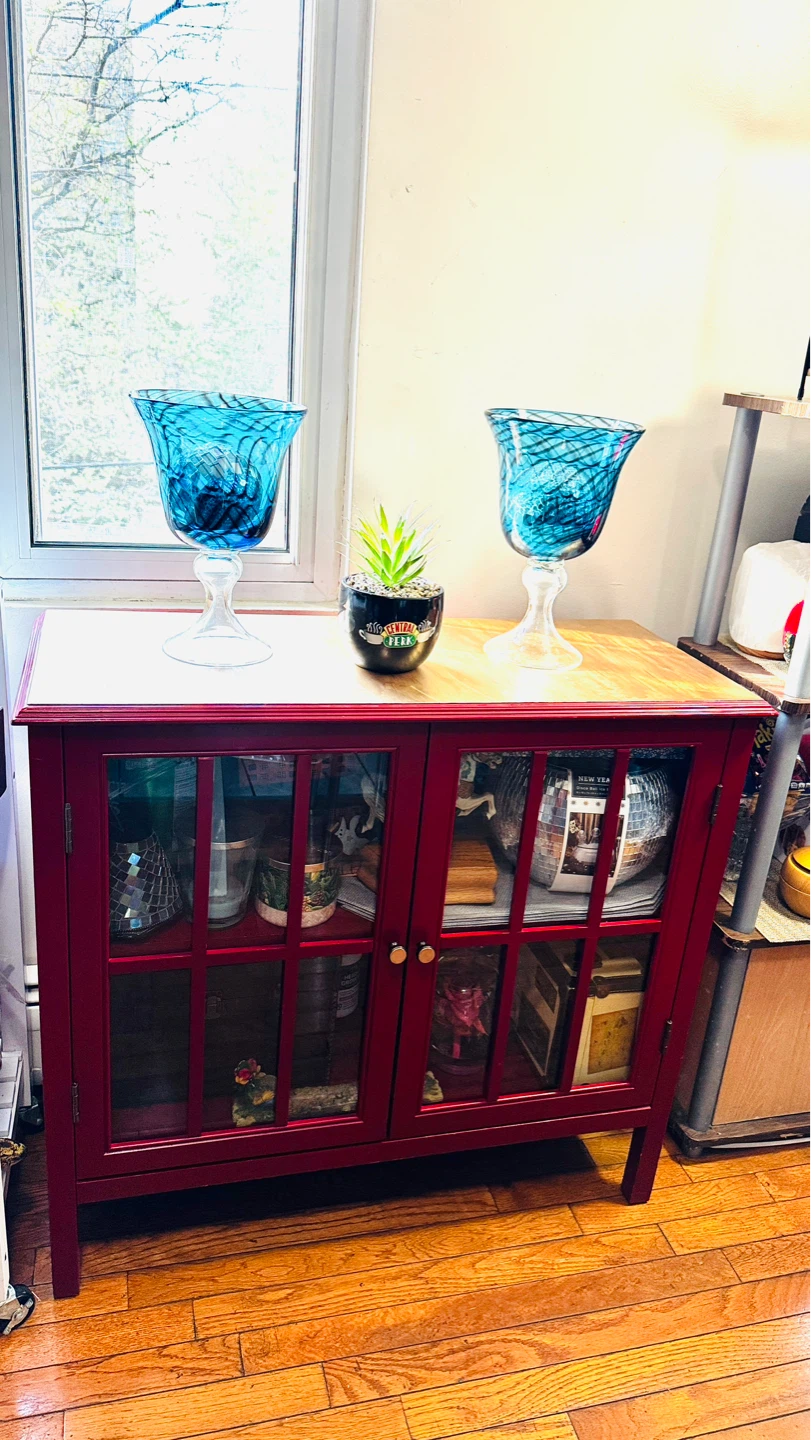 Red Display Cabinet with Glass Doors