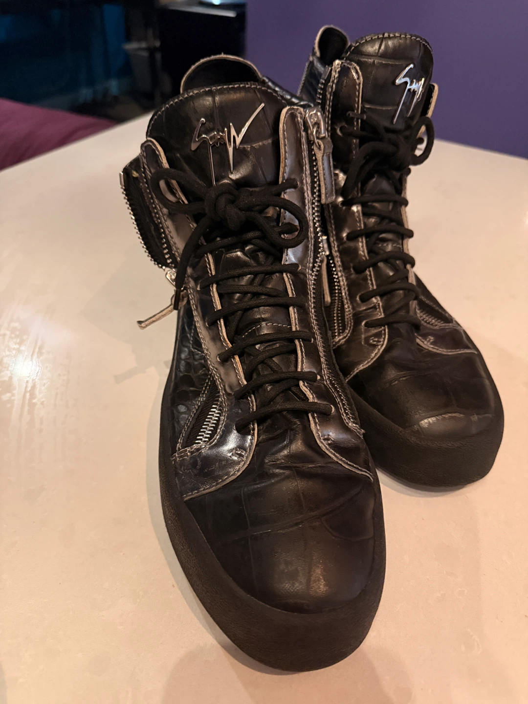 Giuseppe Zanotti Black Leather High-Top Sneakers with Zippers - photo 2