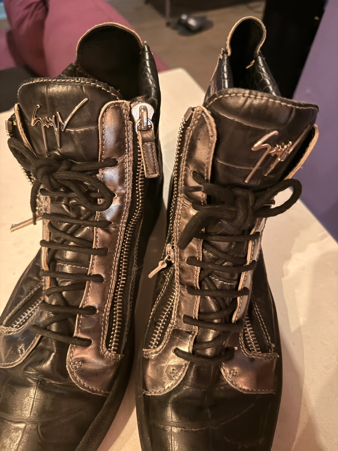 Giuseppe Zanotti Black Leather High-Top Sneakers with Zippers