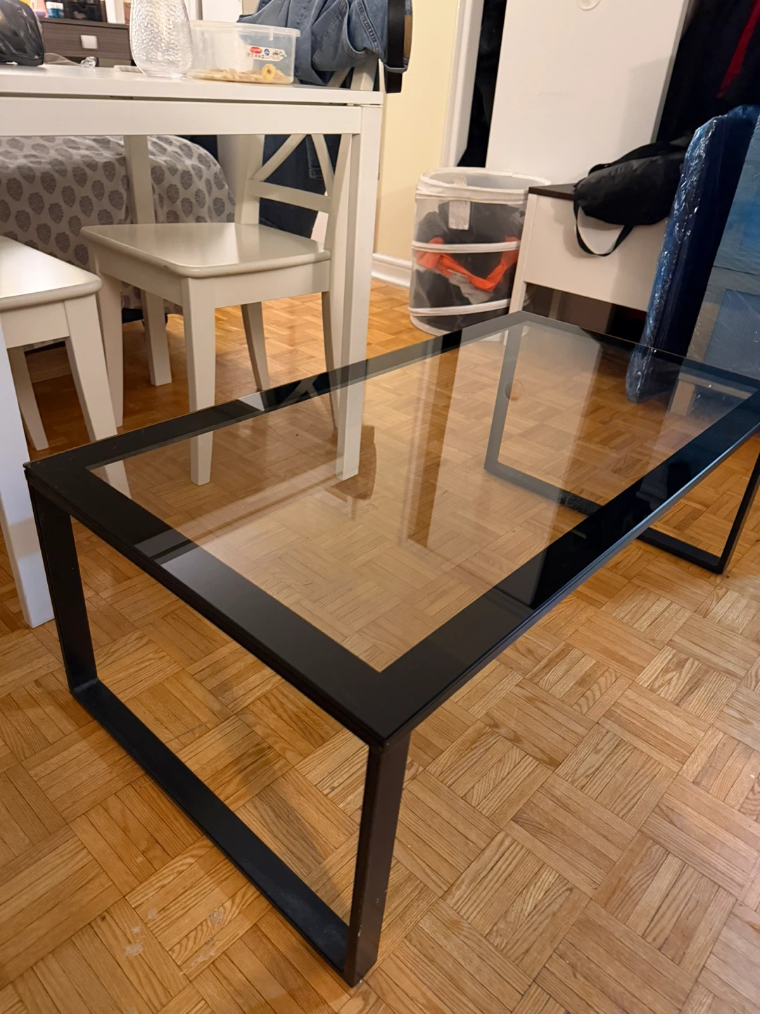 Modern Black Metal and Glass Coffee Table