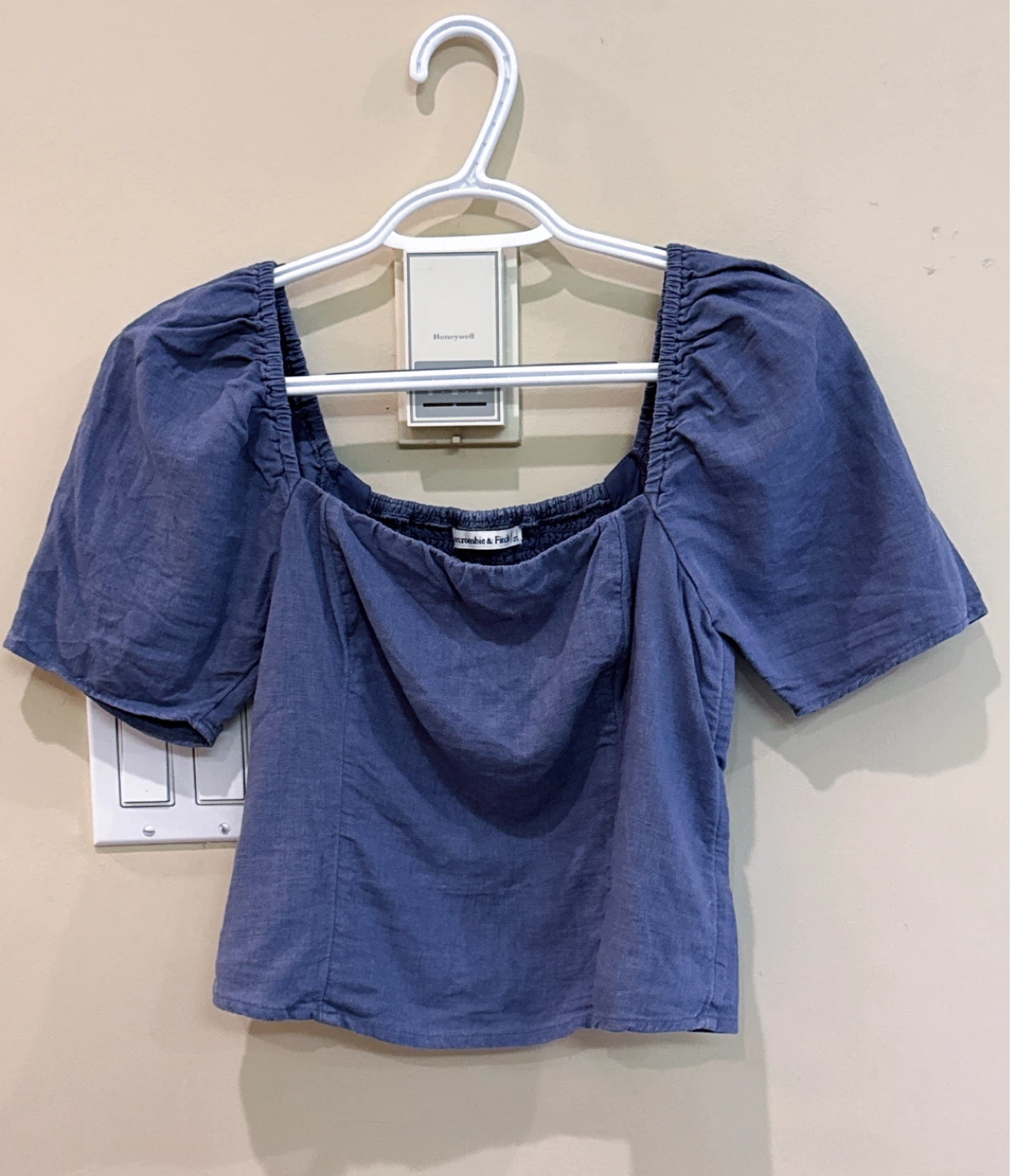 Abercrombie & Fitch Blue Puff Sleeve Square Neck Top