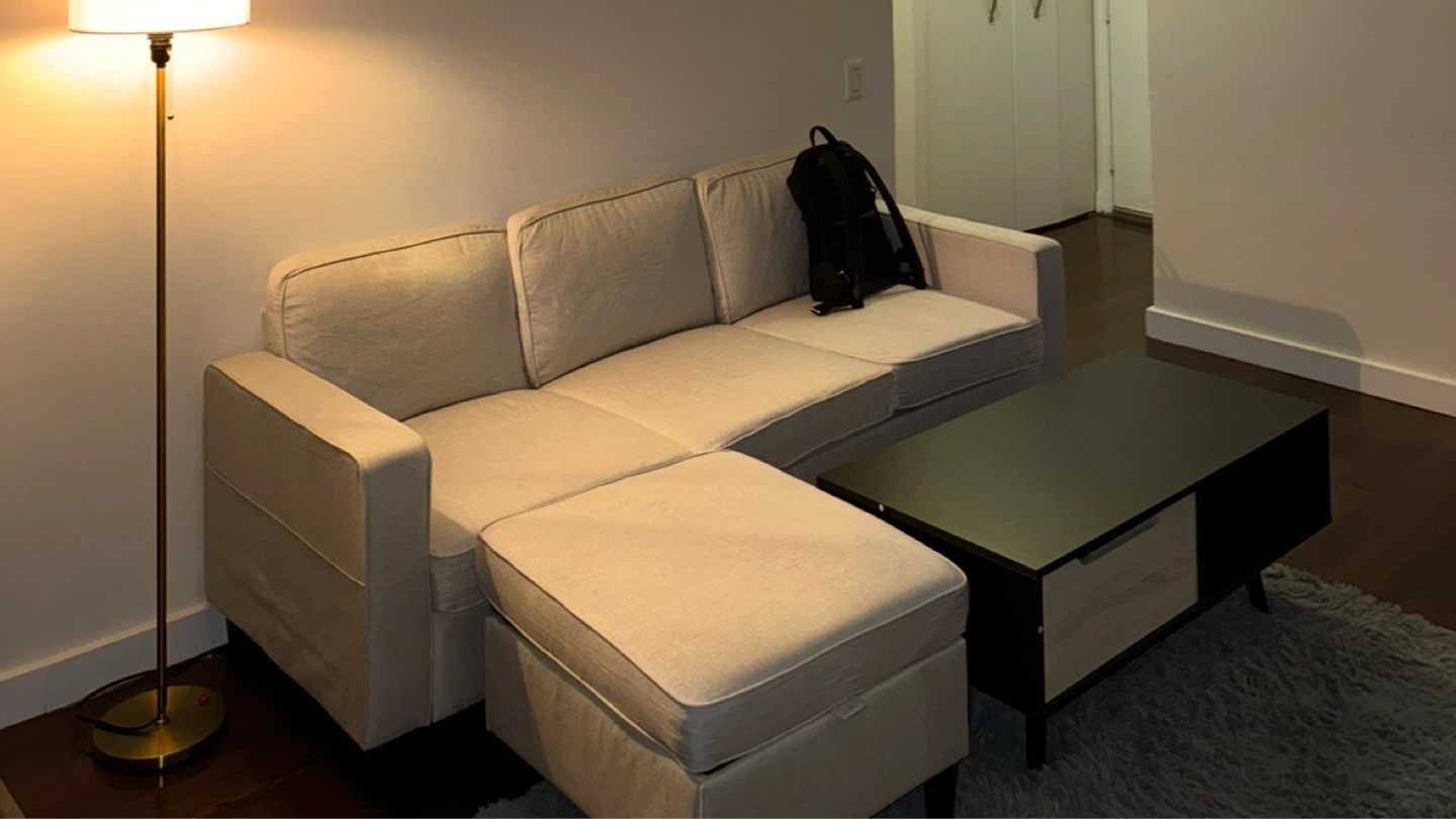 Cream Sectional Sofa w Ottoman and Coffee table - photo 2