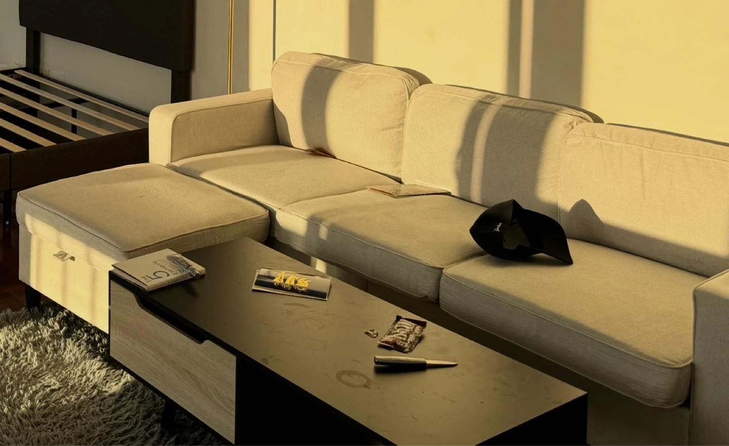 Cream Sectional Sofa w Ottoman and Coffee table