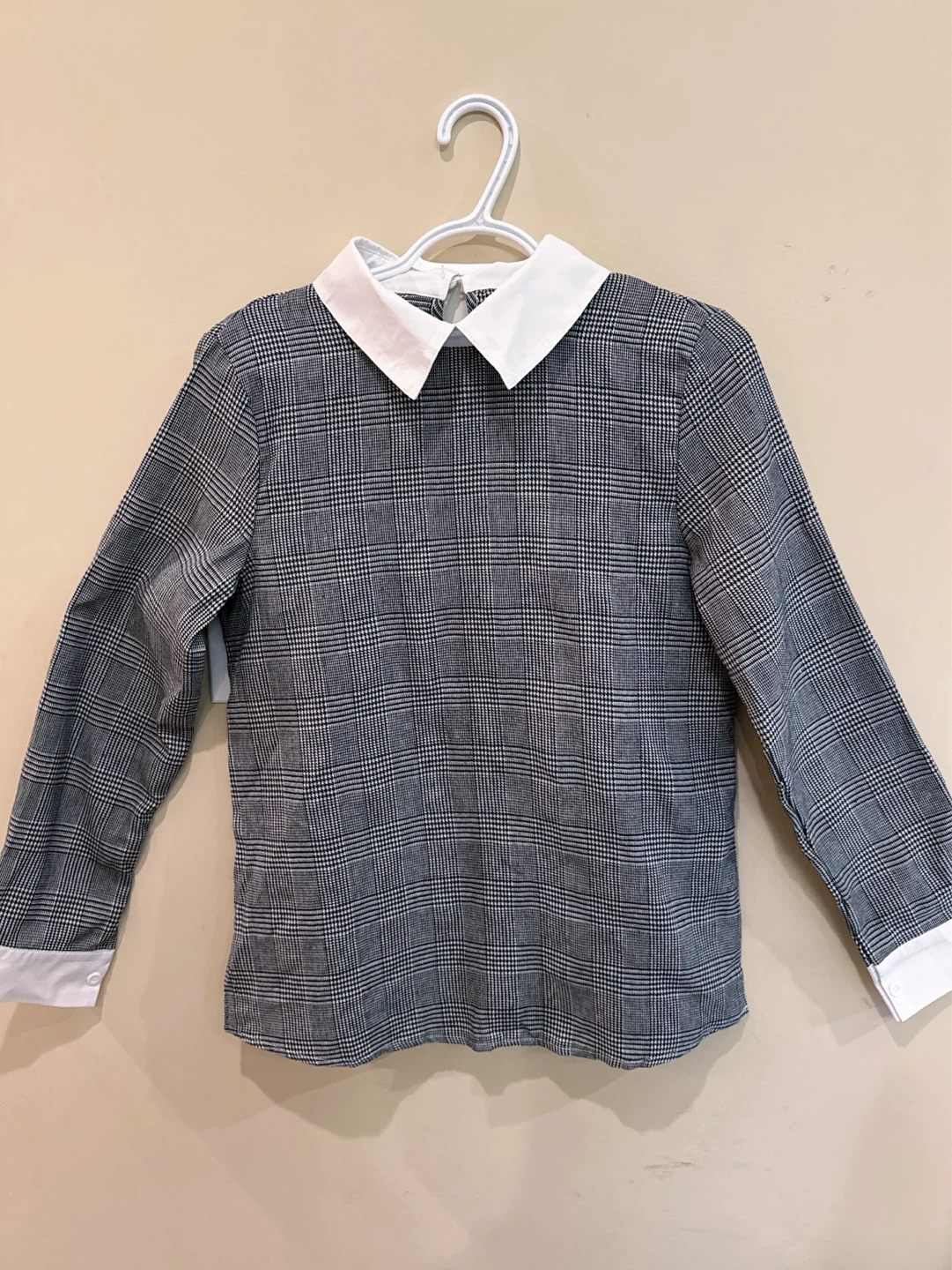 Girls' Plaid Long-Sleeve Shirt with White Collar