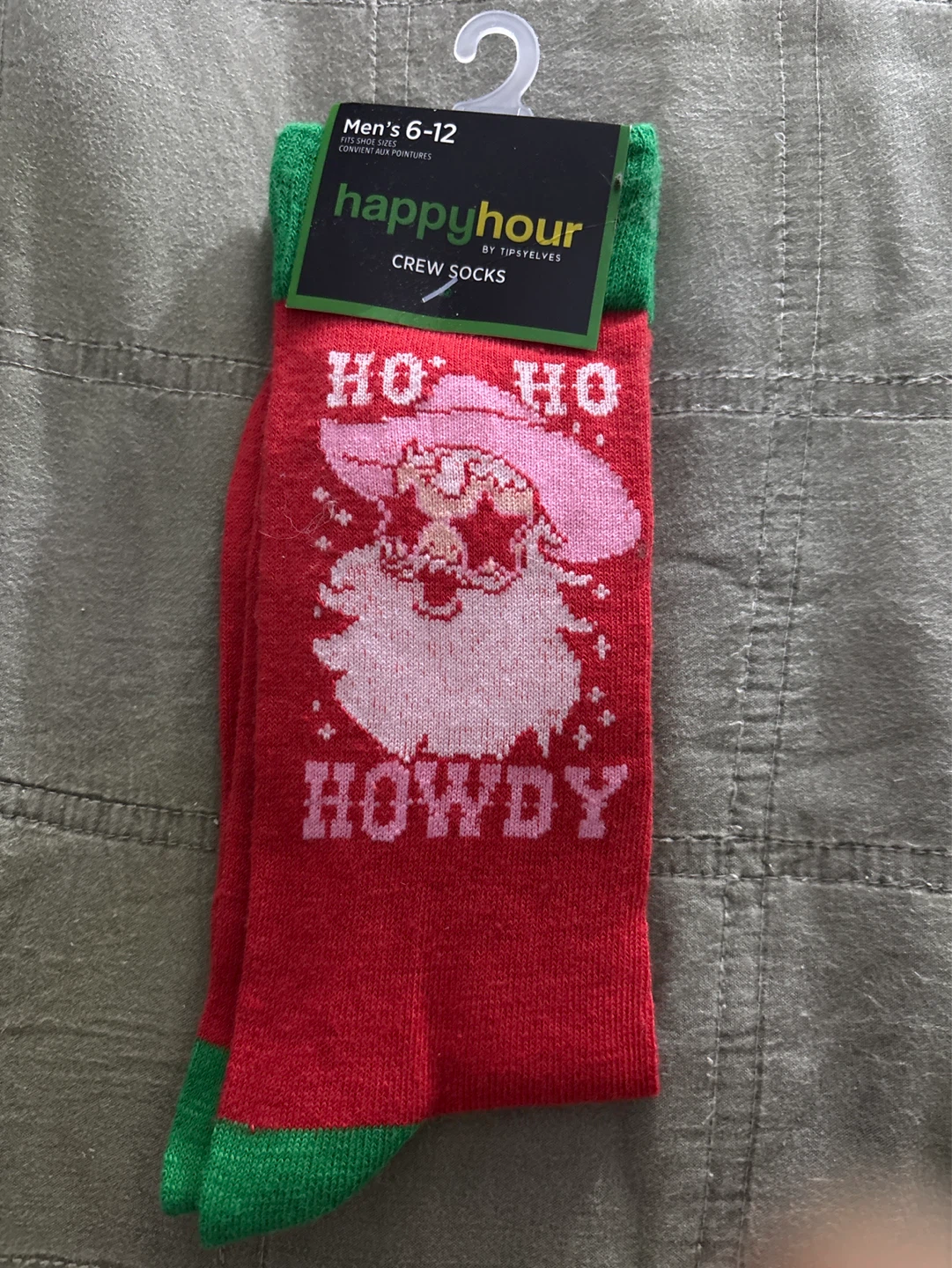 Happy Hour Men's Crew Socks Ho Ho Howdy Santa Size 6-12