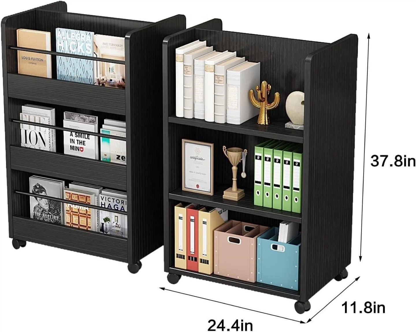 3-Shelf Rolling Bookcase - Black - photo 2