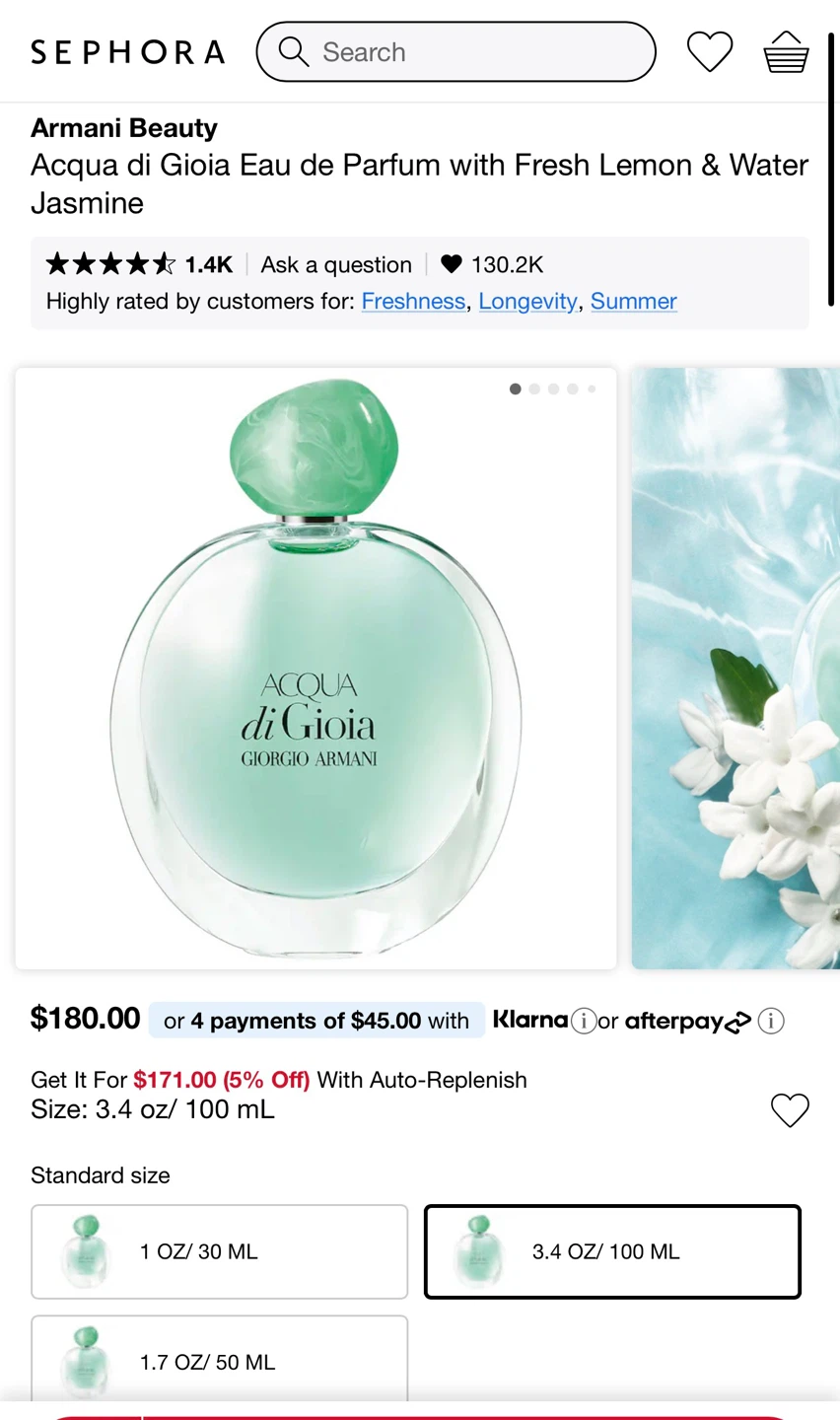 Giorgio Armani Acqua di Gioia Eau de Parfum 3.4 oz
