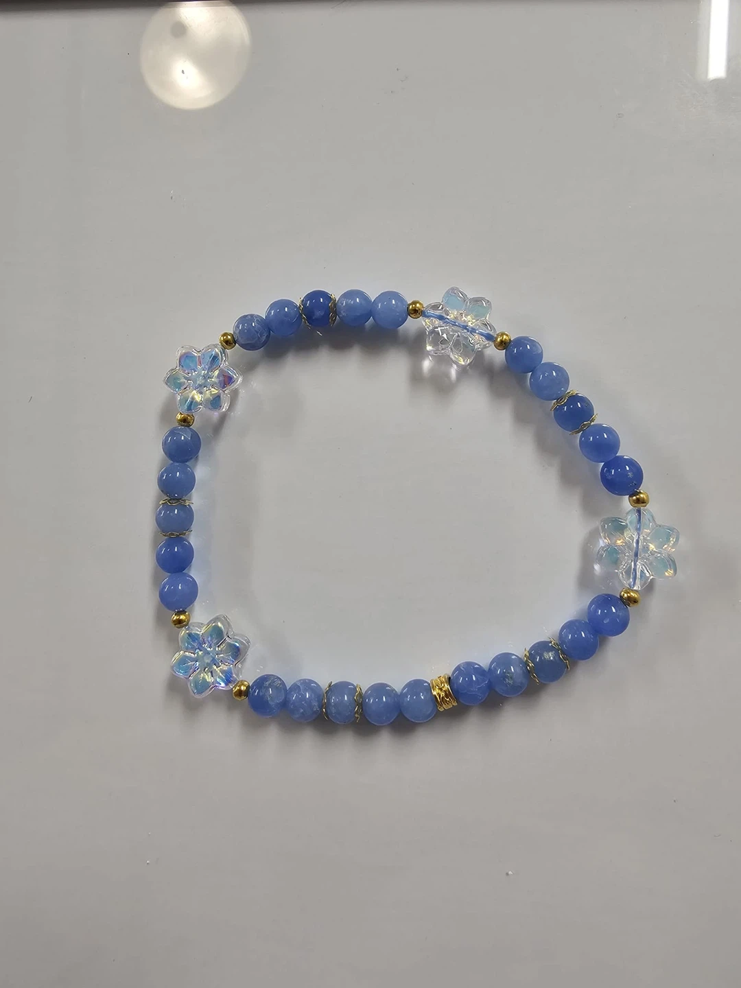 Blue Beaded Anklet with Flower Charms - photo 2