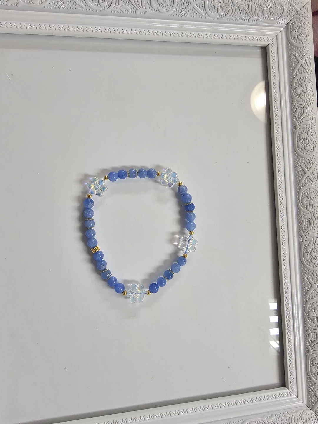 Blue Beaded Anklet with Flower Charms - photo 3