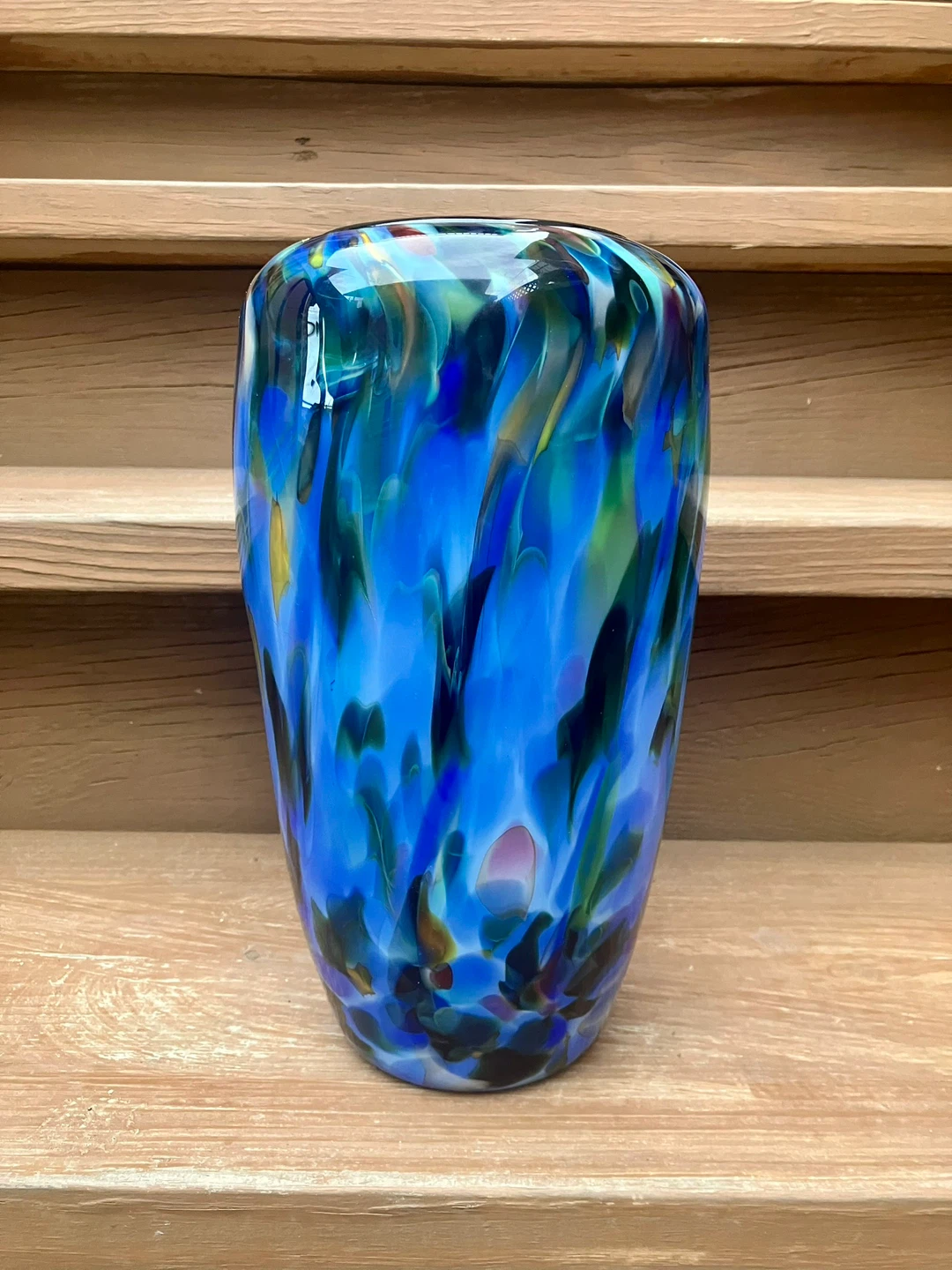 Dehanna Jones Signed 12” Hand Blown Art Glass Vase
