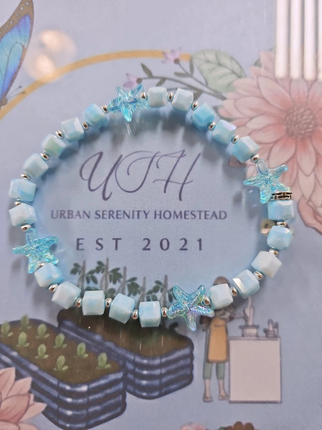 Blue Beaded Anklet with Starfish Charms - photo 4