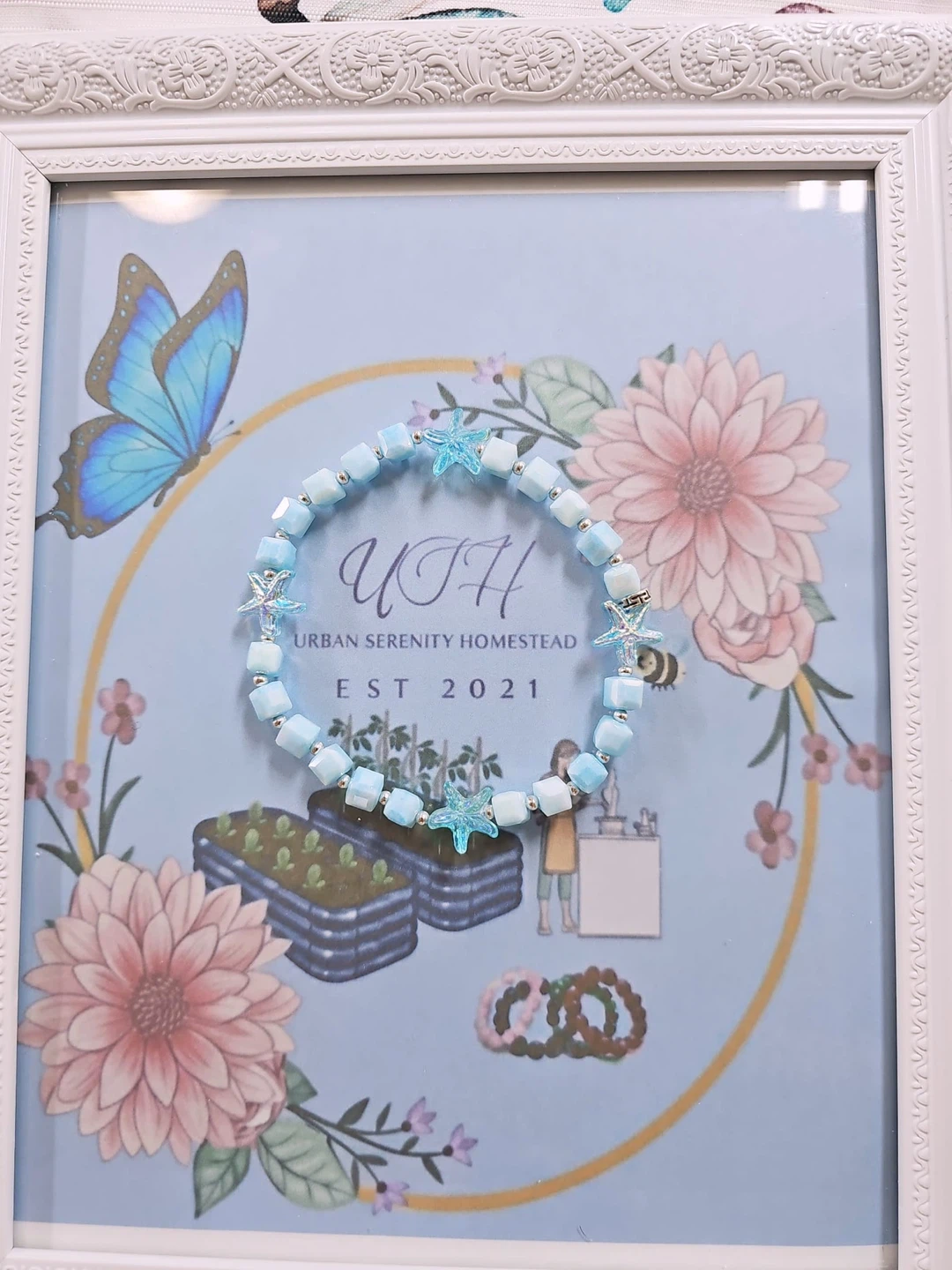 Blue Beaded Anklet with Starfish Charms