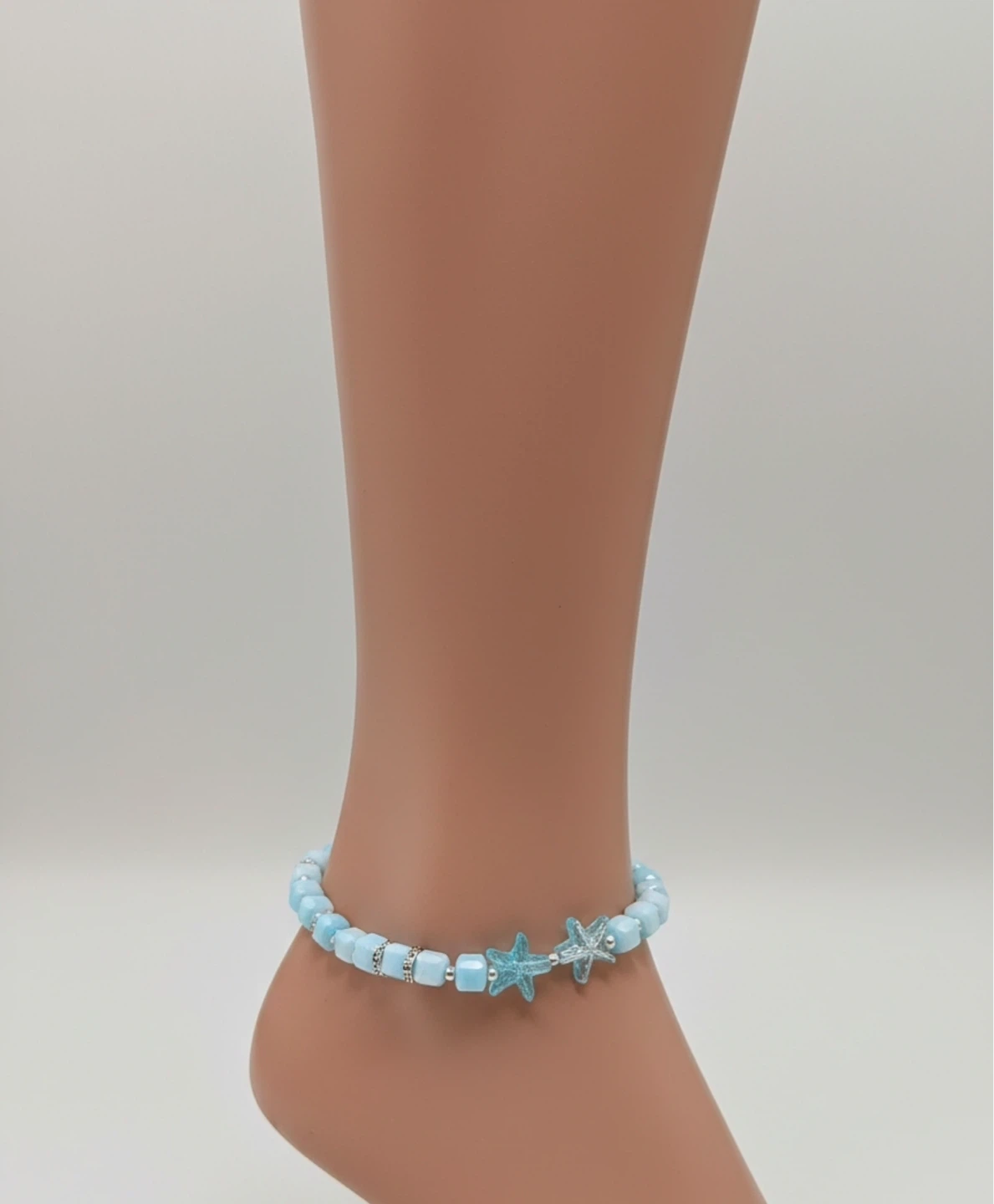 Blue Beaded Anklet with Starfish Charms - photo 2