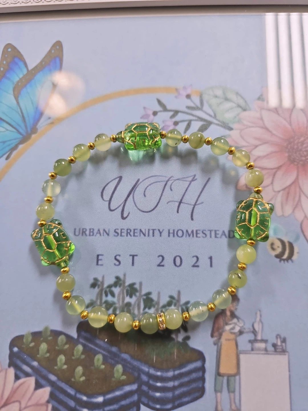 Green Turtle Beaded Anklet