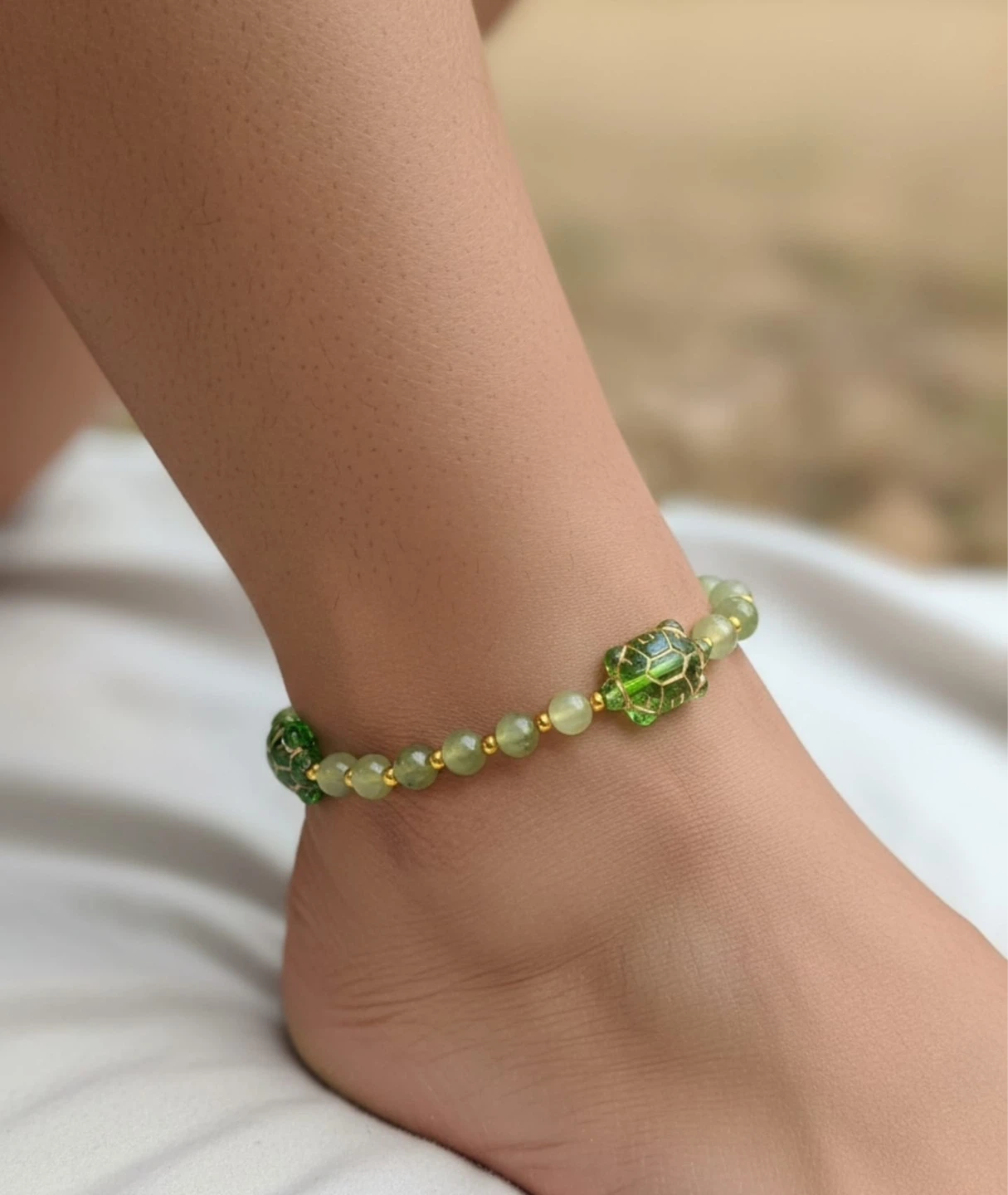 Green Turtle Beaded Anklet - photo 3
