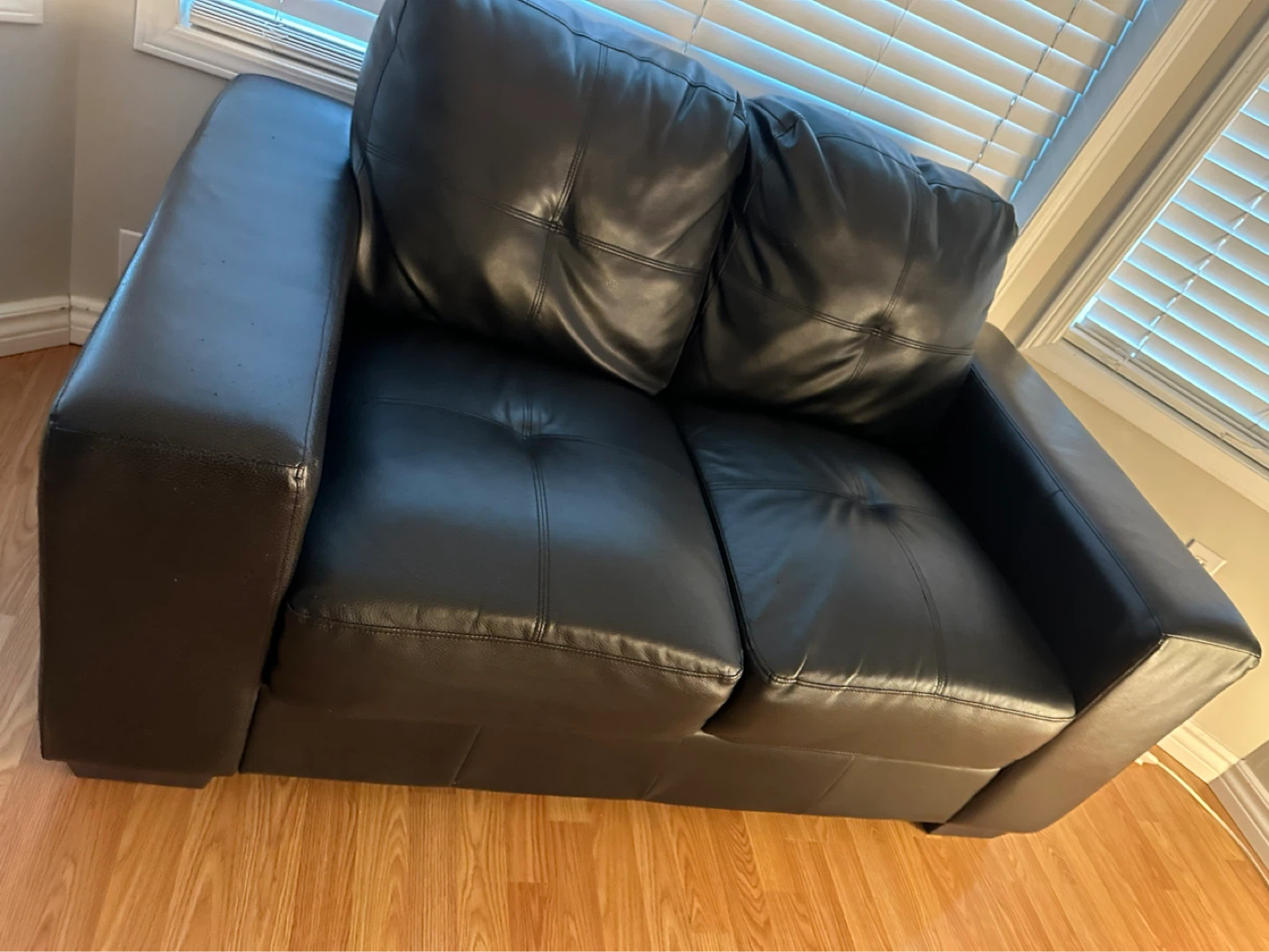 Black Faux Leather Loveseat and Accent Chair - photo 2