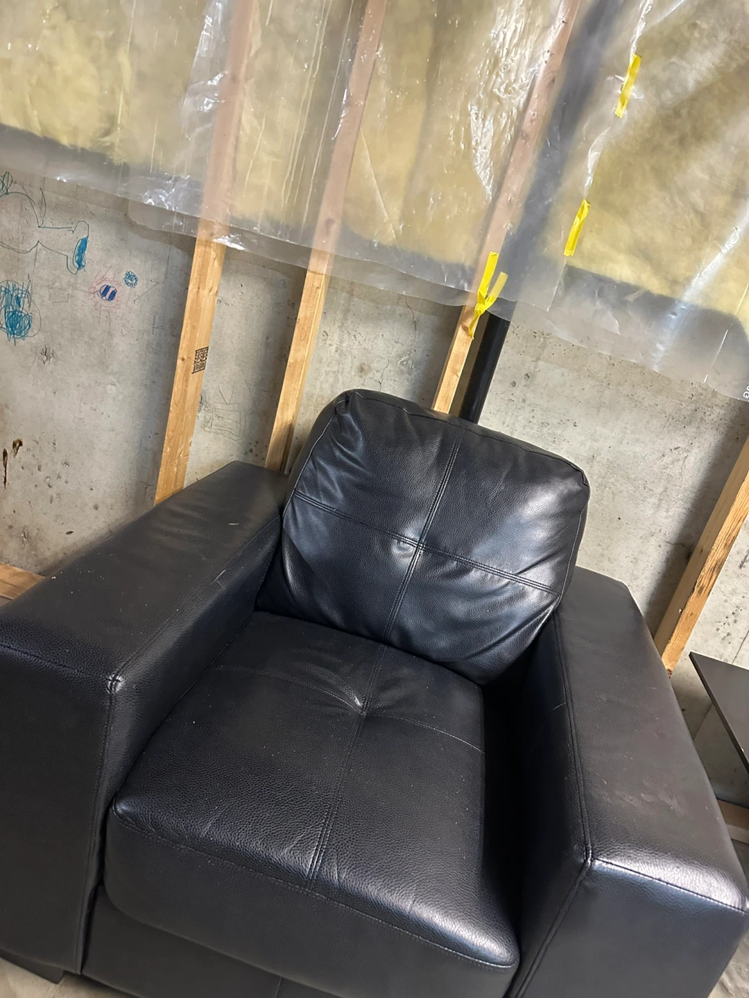 Black Faux Leather Loveseat and Accent Chair