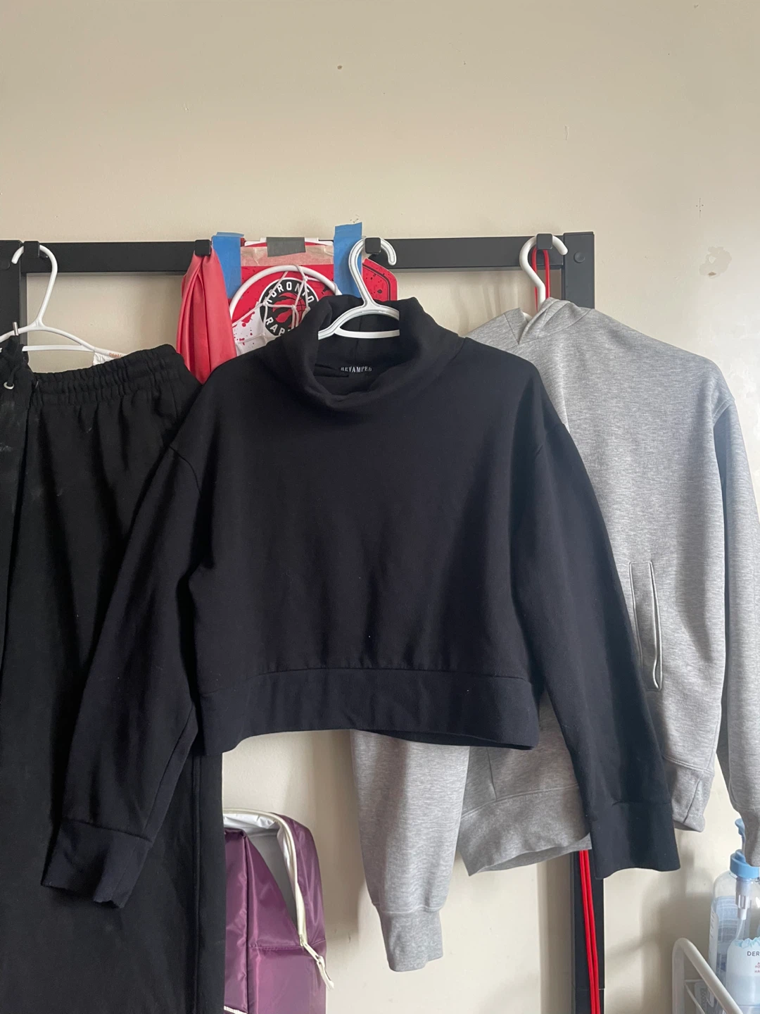 Revamped Black Mock Neck Cropped Sweatshirt