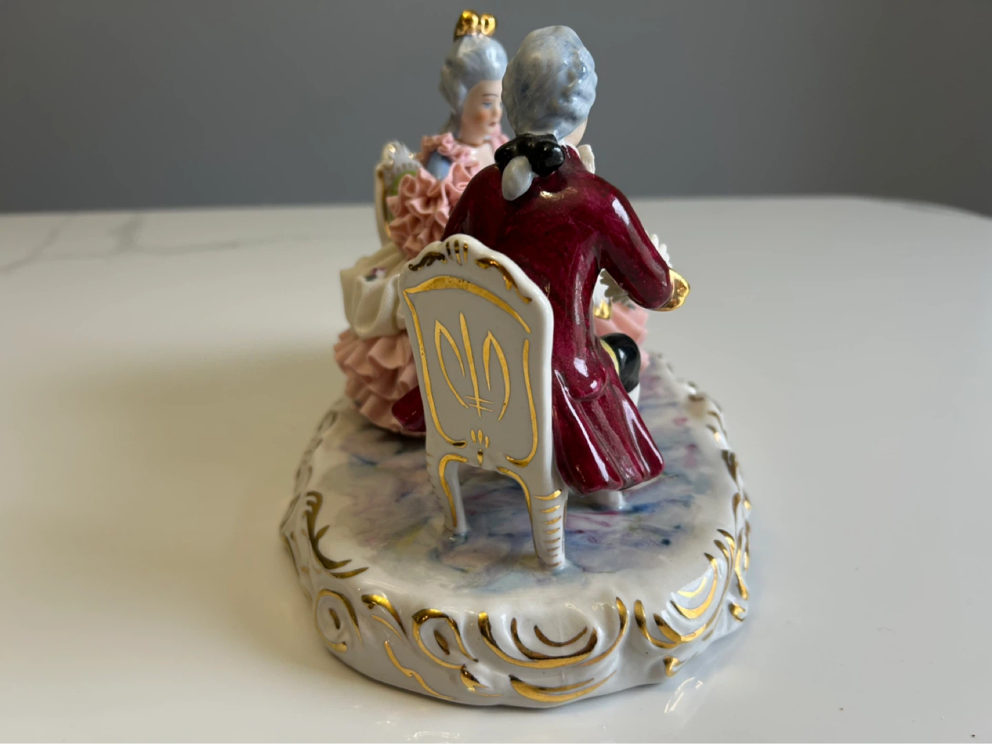 Porcelain Figurine of Couple Playing Chess - photo 2