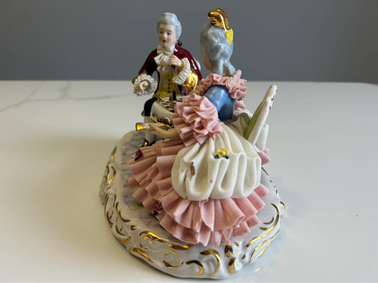 Porcelain Figurine of Couple Playing Chess - photo 4