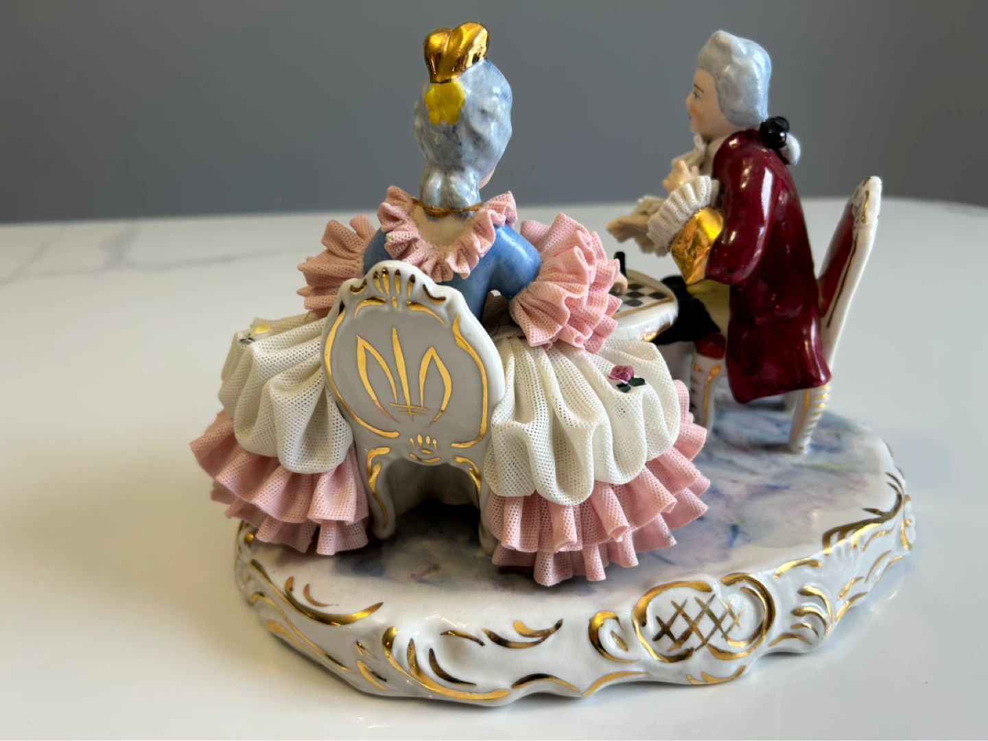 Porcelain Figurine of Couple Playing Chess - photo 5