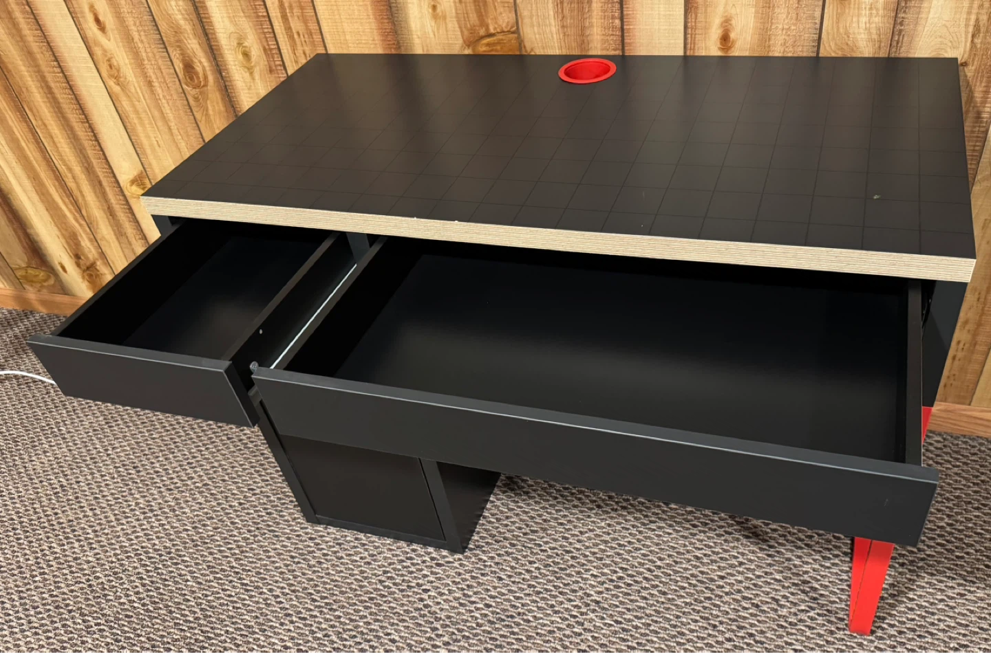 Modern Black Desk with Red Legs and Storage - photo 4