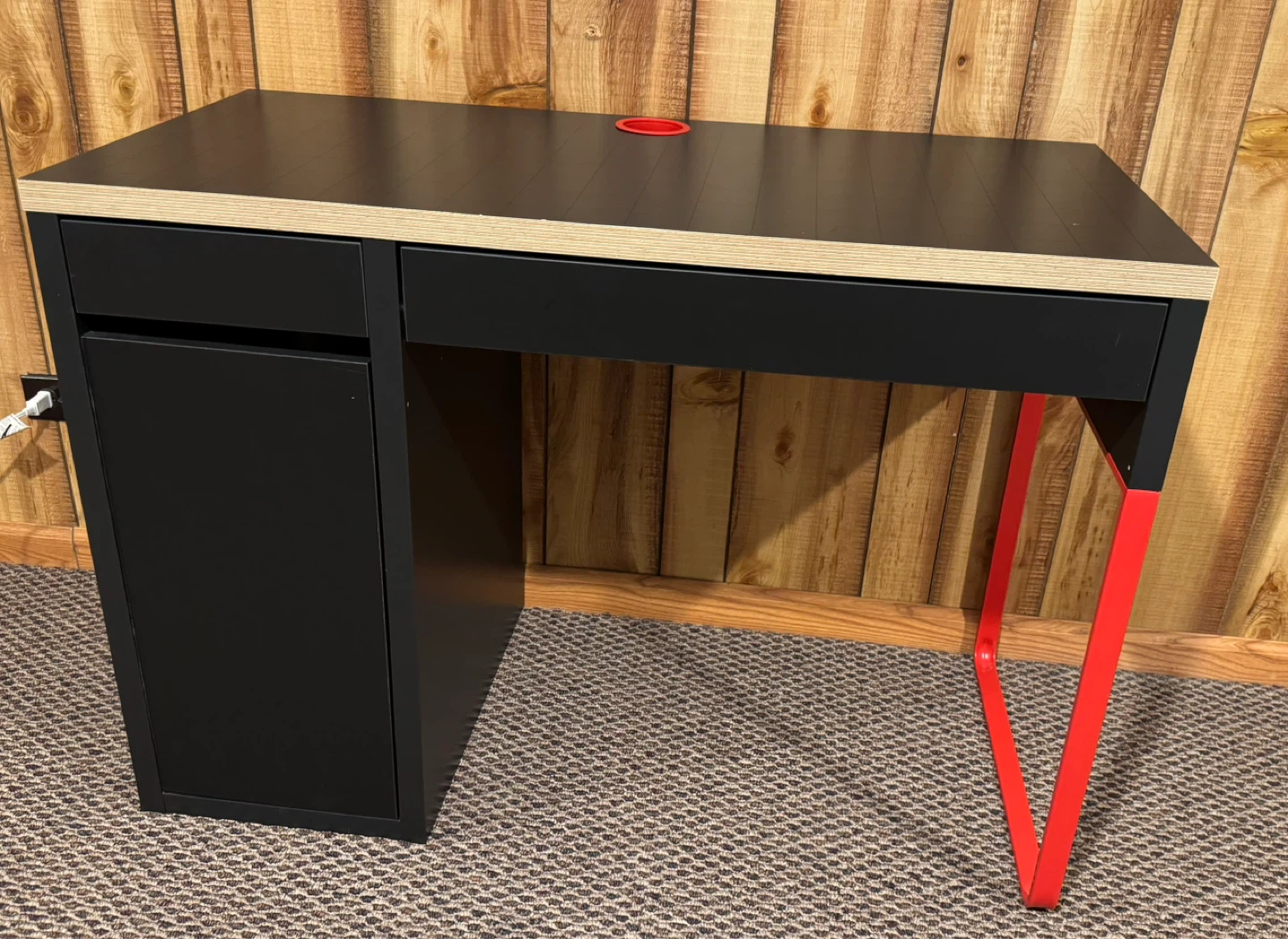 Modern Black Desk with Red Legs and Storage