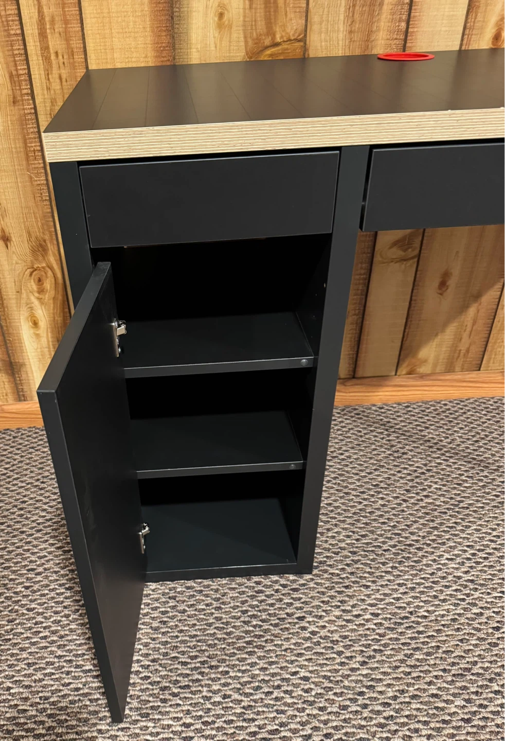 Modern Black Desk with Red Legs and Storage - photo 5